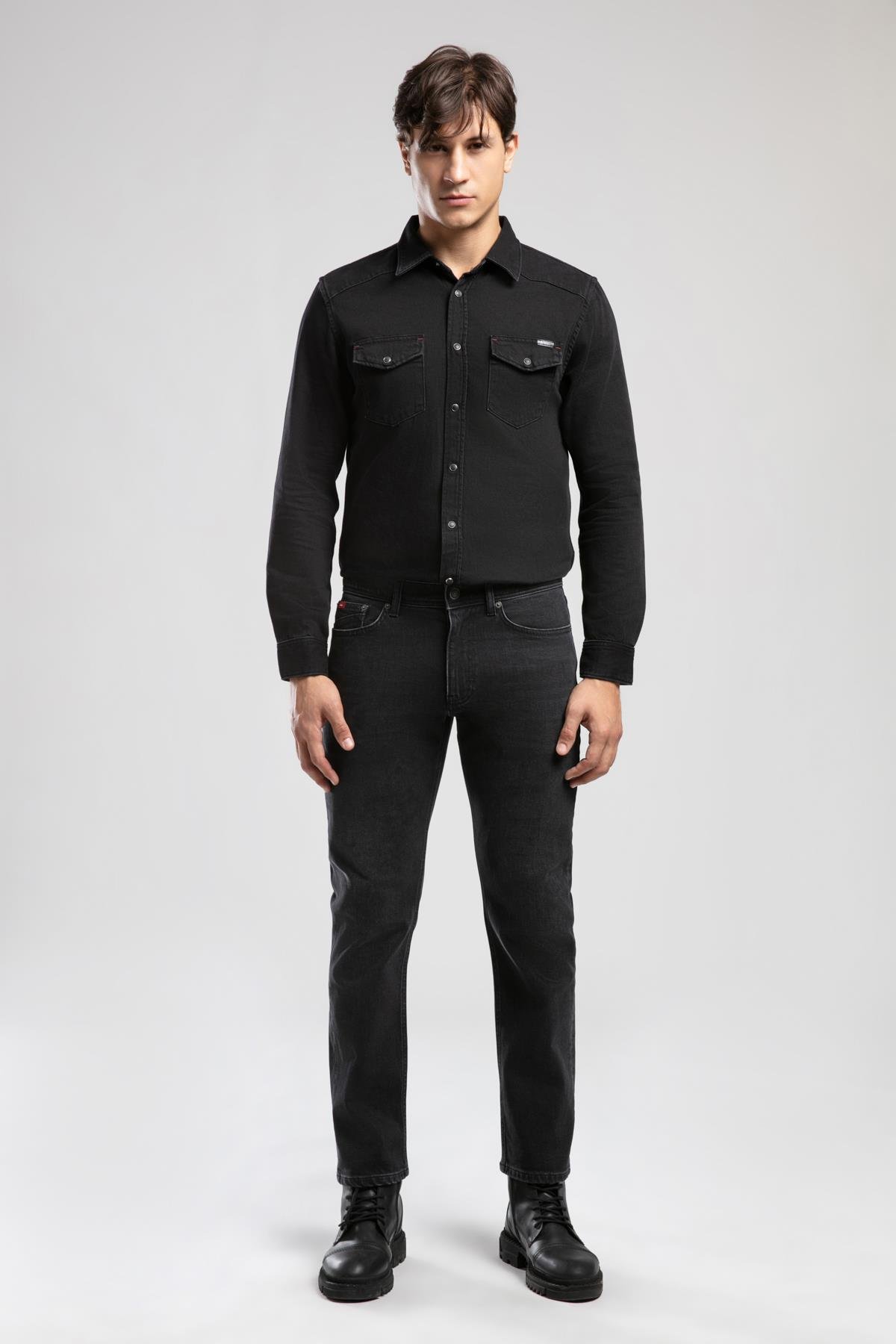 Harry Orta Bel Düz Kesim Düz Paça Siyah Erkek Jean Pantolon