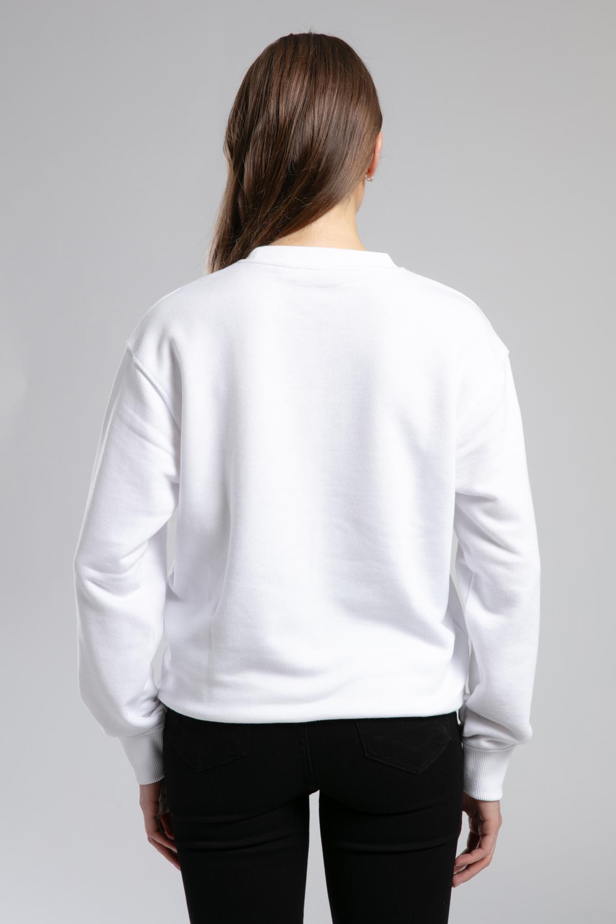 Hylda Kadın O Yaka Sweatshirt Beyaz