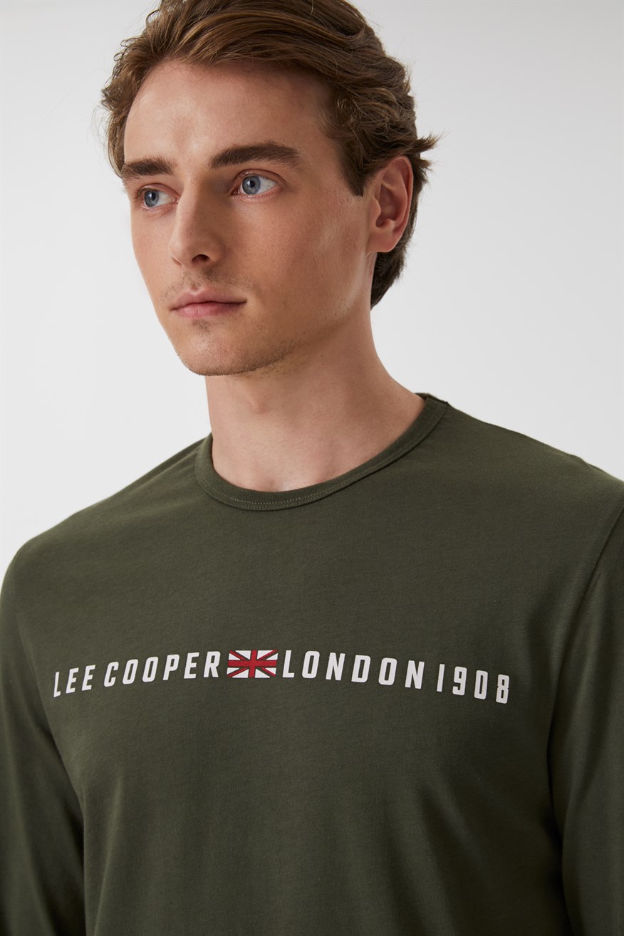 Lee Cooper Jason Erkek Bisiklet Yaka Uzun Kol T-shirt Haki. 5