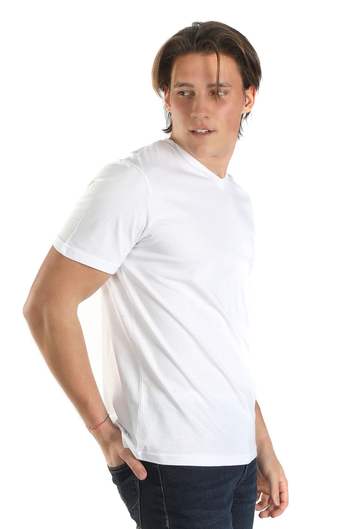 Jonat Erkek %100 Pamuk V Yaka T-Shirt Beyaz