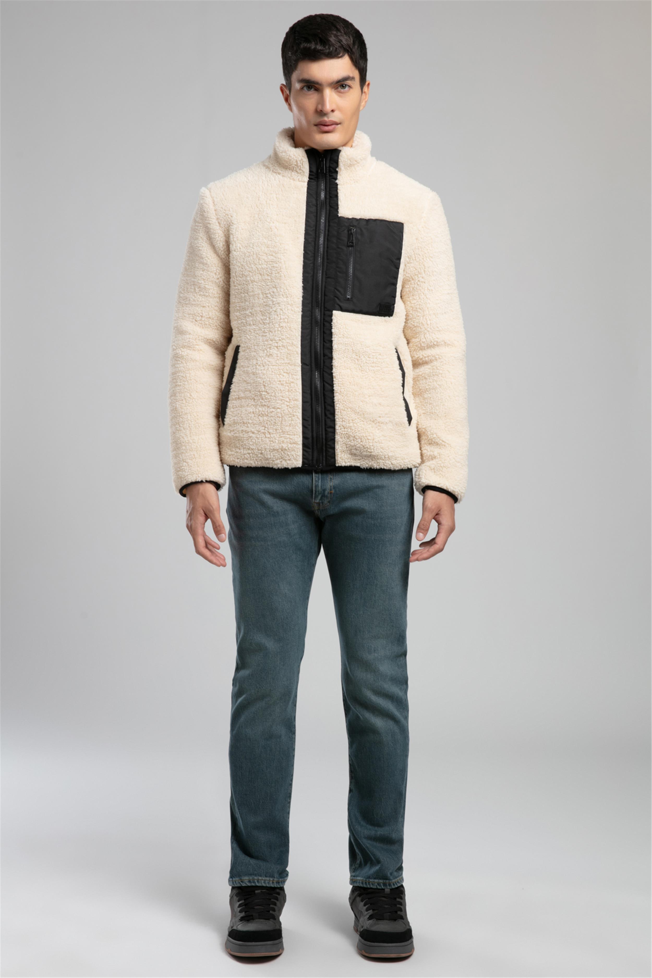 Jose Erkek Dik Yaka Peluş Mont Ekru