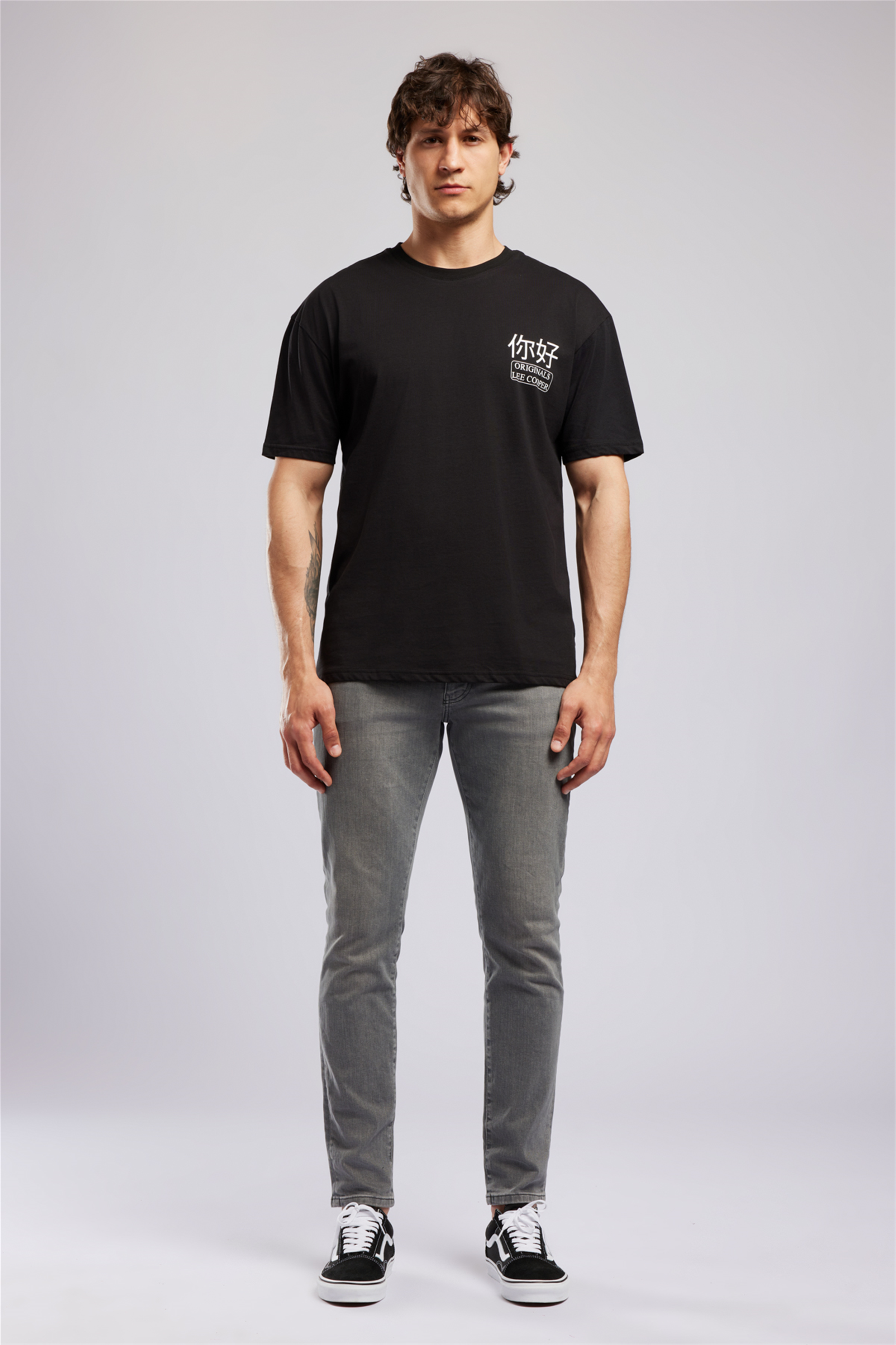 JOSUE Erkek Loose %100 Pamuk Baskılı Bisiklet Yaka T-Shirt Siyah