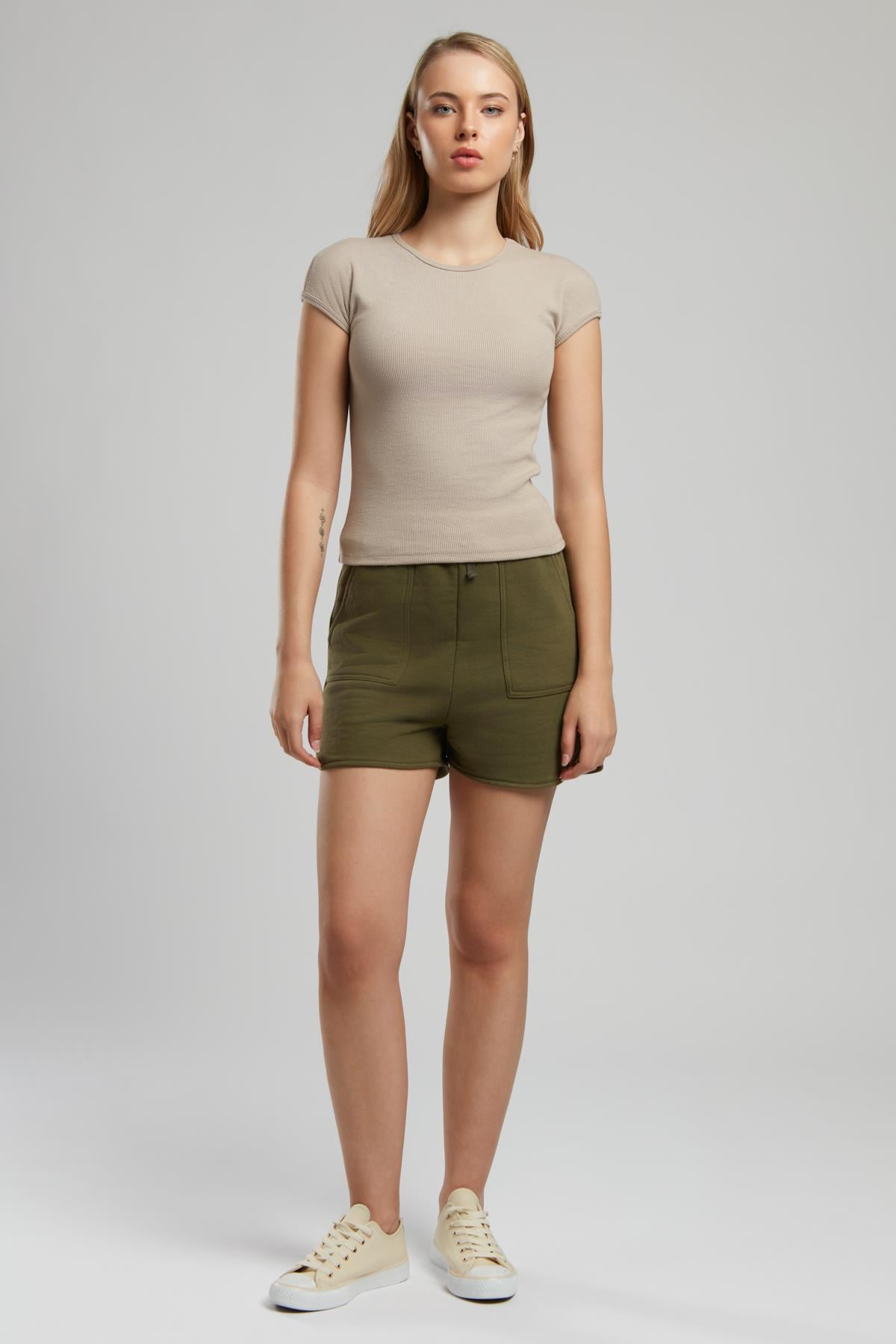 Julye Kadın Örme Şort Haki