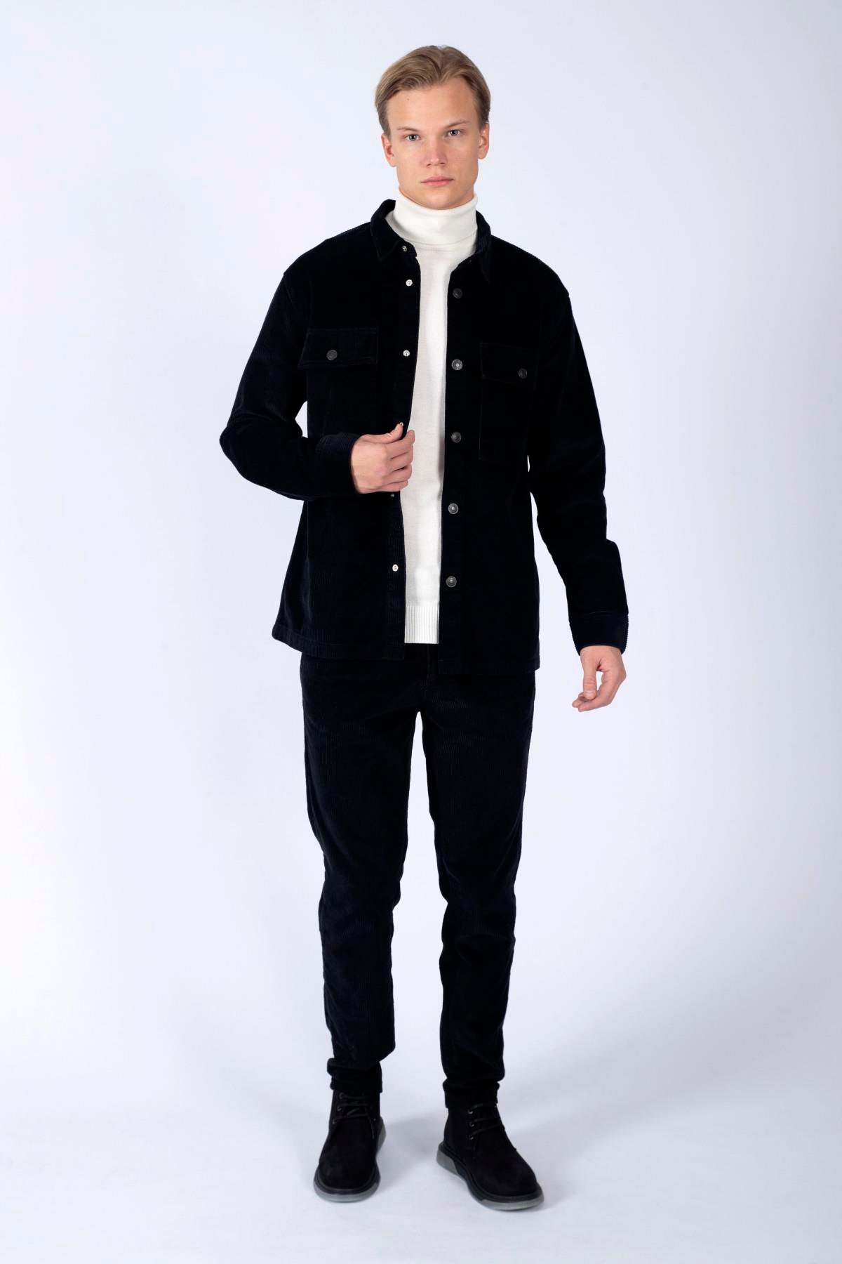 Karelas Erkek Dokuma U.Kol Gömlek Siyah