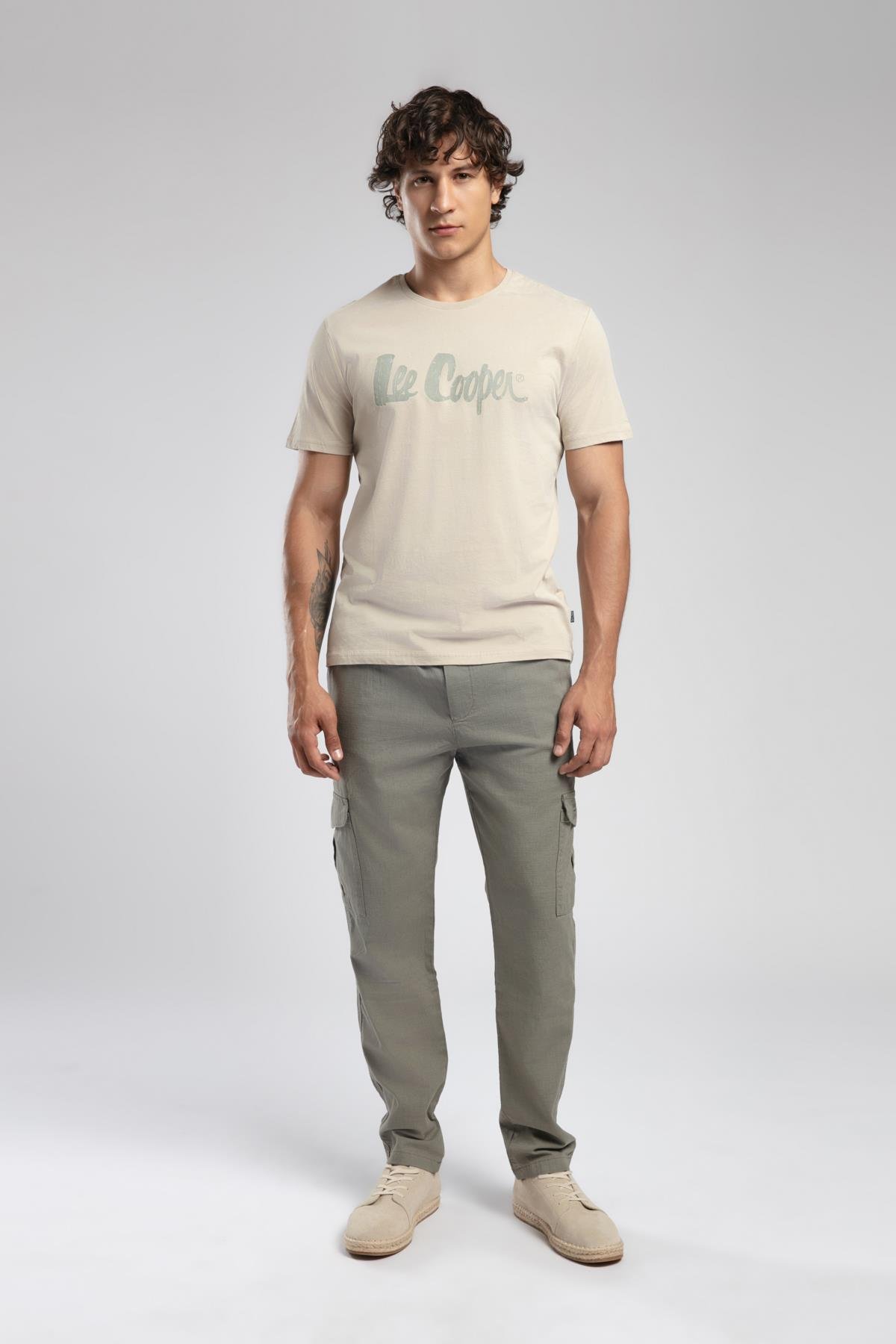 Ketgo Orta Bel Düz Kesim Düz Paça %100 Pamuk Haki Erkek Pantolon