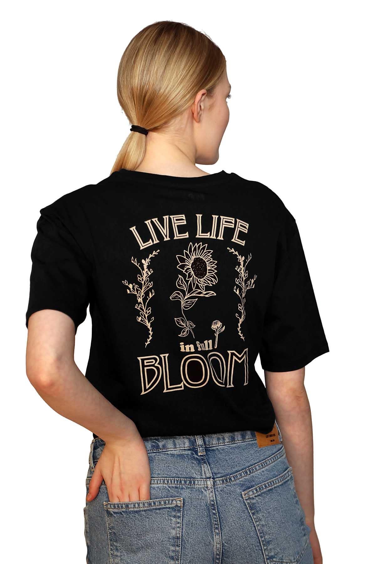 Lades Kadın %100 Pamuk O Yaka T-Shirt Siyah