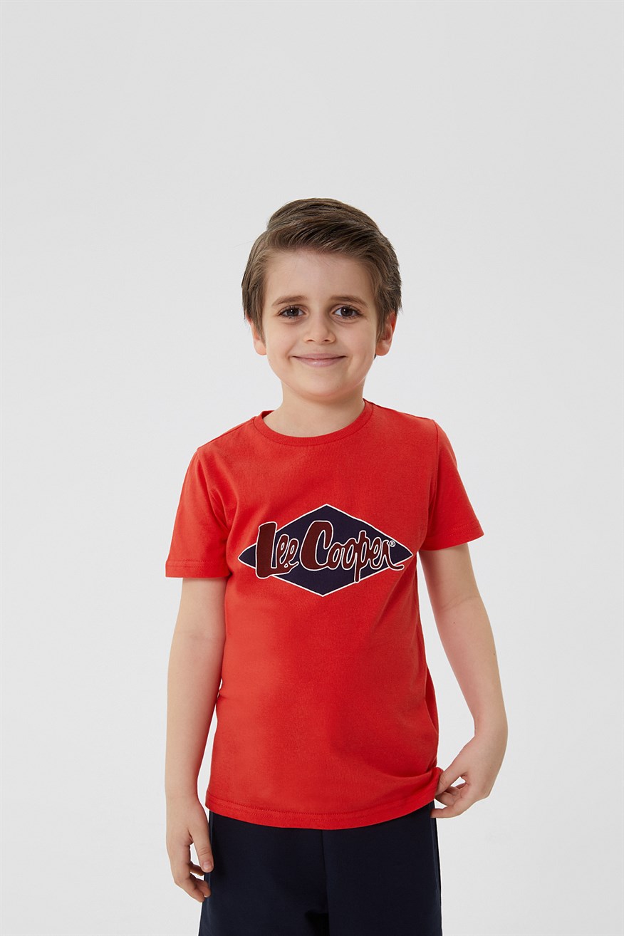 Lee Cooper Logons Unisex Çocuk Bisiklet Yaka T-Shirt Kırmızı. 2