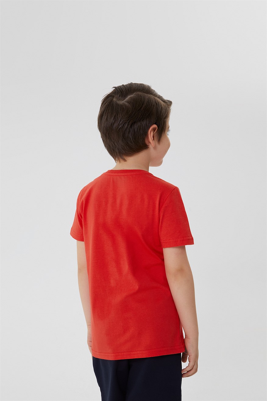Lee Cooper Logons Unisex Çocuk Bisiklet Yaka T-Shirt Kırmızı. 4