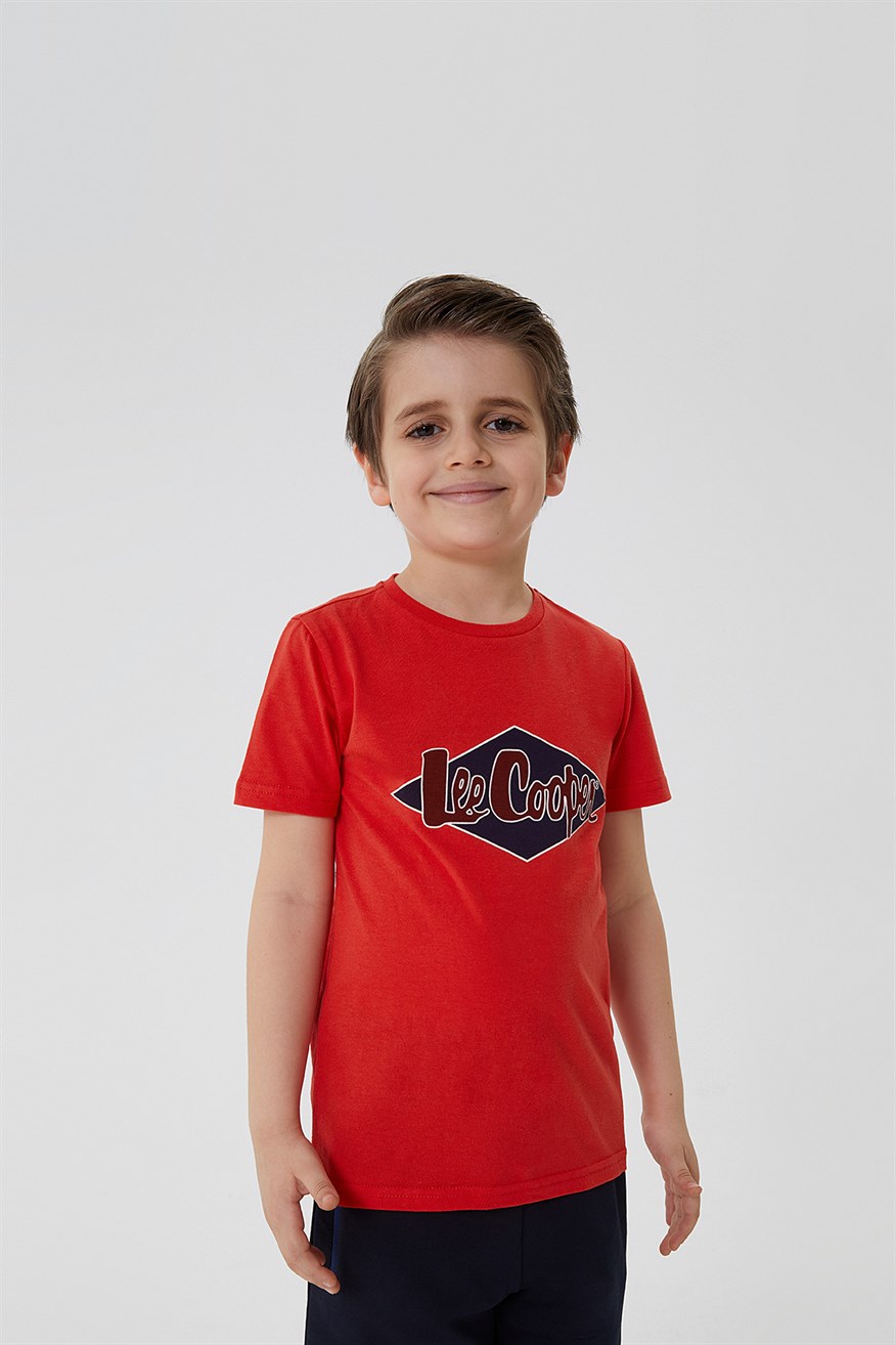 Lee Cooper Logons Unisex Çocuk Bisiklet Yaka T-Shirt Kırmızı. 3
