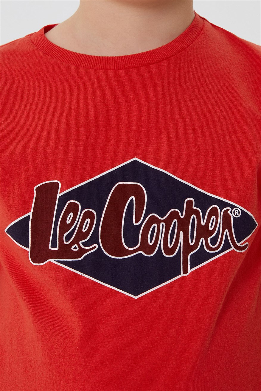 Lee Cooper Logons Unisex Çocuk Bisiklet Yaka T-Shirt Kırmızı. 5