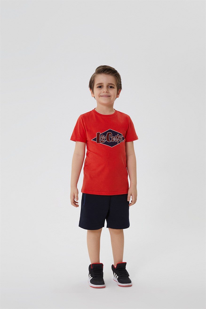 Lee Cooper Logons Unisex Çocuk Bisiklet Yaka T-Shirt Kırmızı. 1