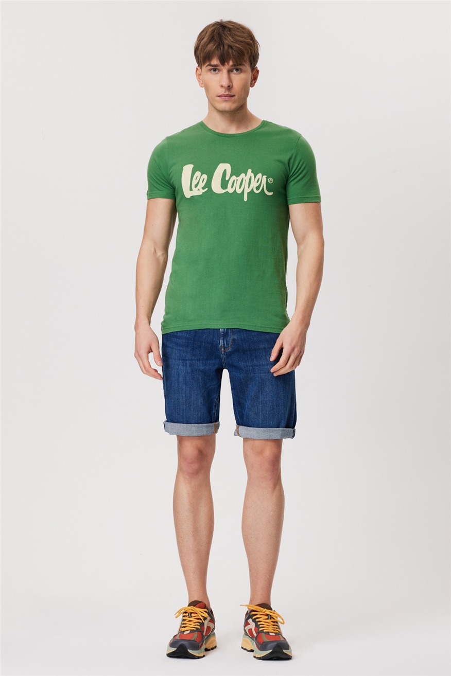 Londonlogo Erkek Bisiklet Yaka T-Shirt Yeşil