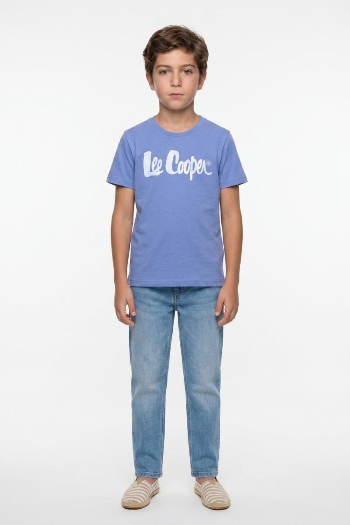 Londonlogo Erkek Çocuk Basic %100 Pamuk Baskılı Bisiklet Yaka T-Shirt Mavi