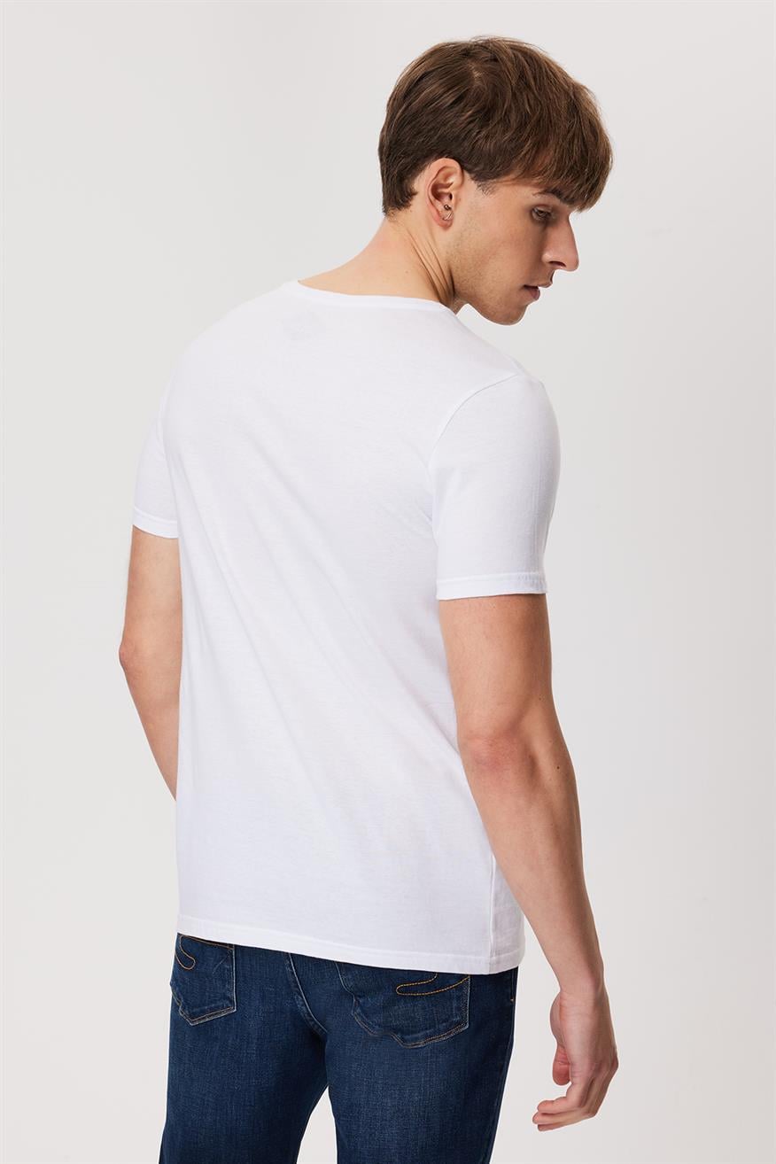 Londonlogo Erkek %100 Pamuk O Yaka T-Shirt Beyaz-K