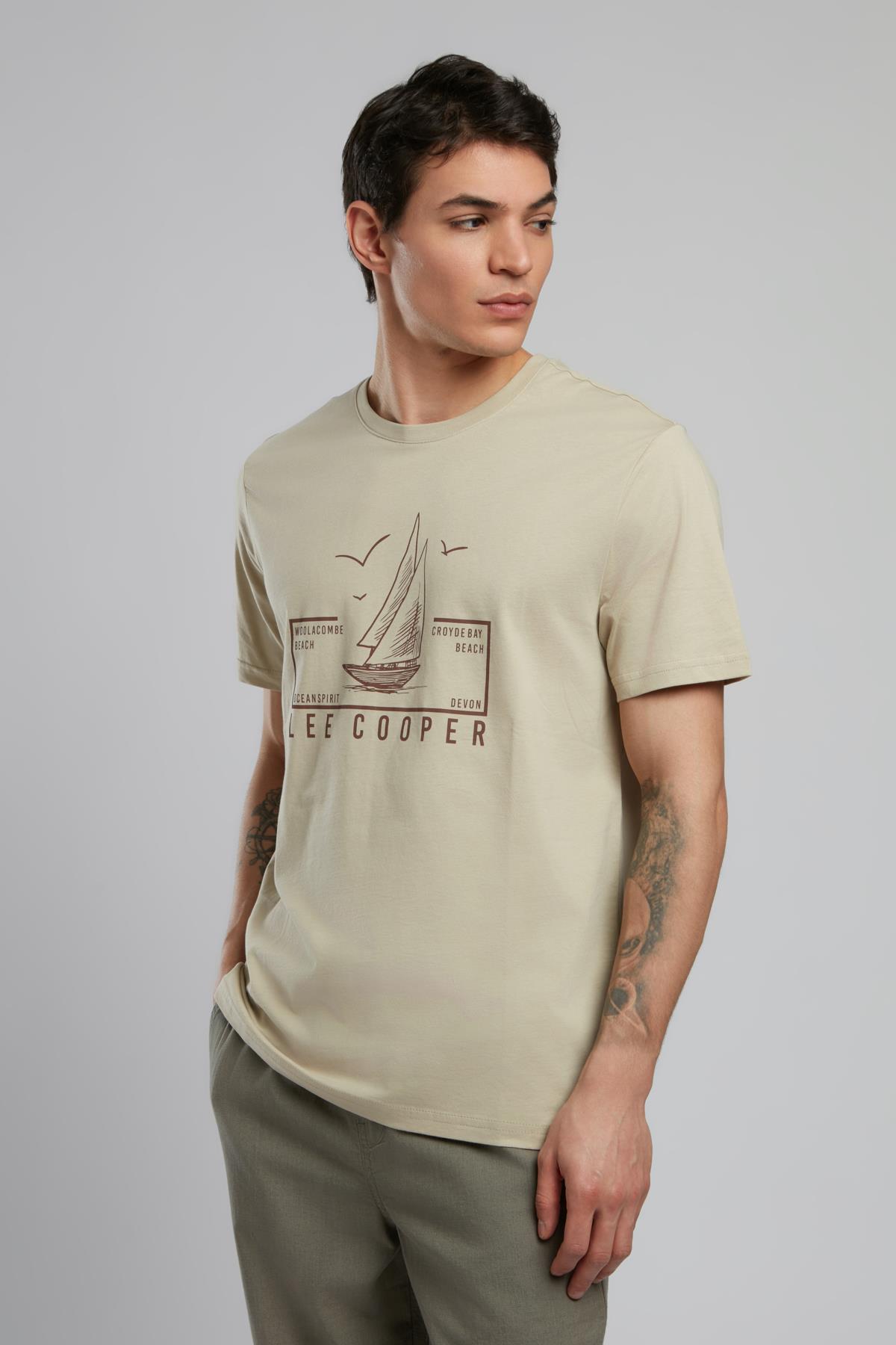 Mark Erkek %100 Pamuk O Yaka T-Shirt Bej