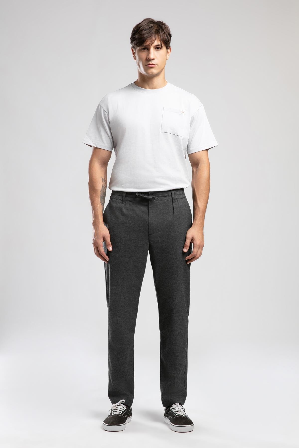 Matteos Orta-Yüksek Bel Bol Düz Kesim Düz Paça Gri Erkek Pantolon