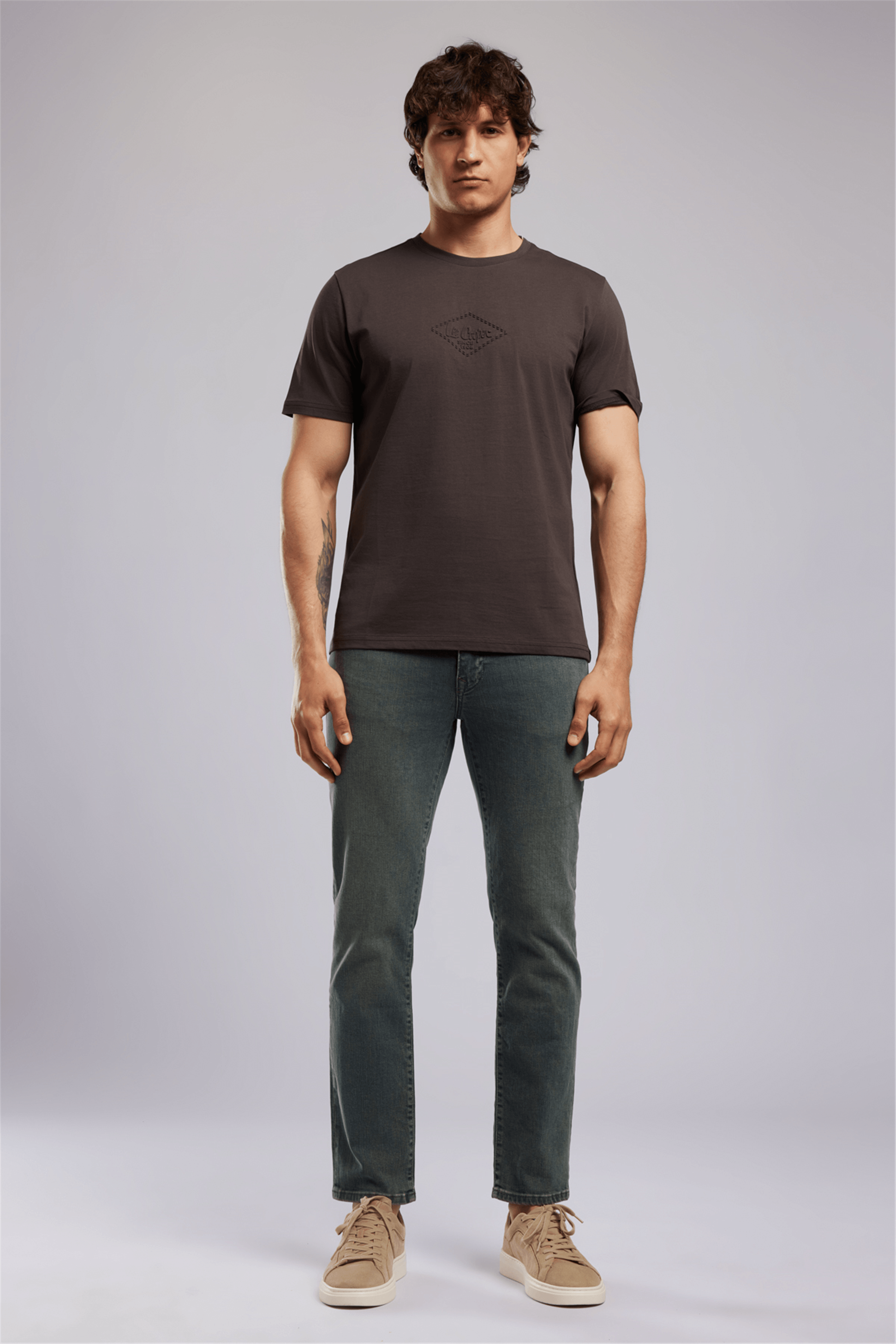 MATTIAS Erkek Regular Fit %100 Pamuk Baskılı Bisiklet Yaka T-Shirt Kahverengi
