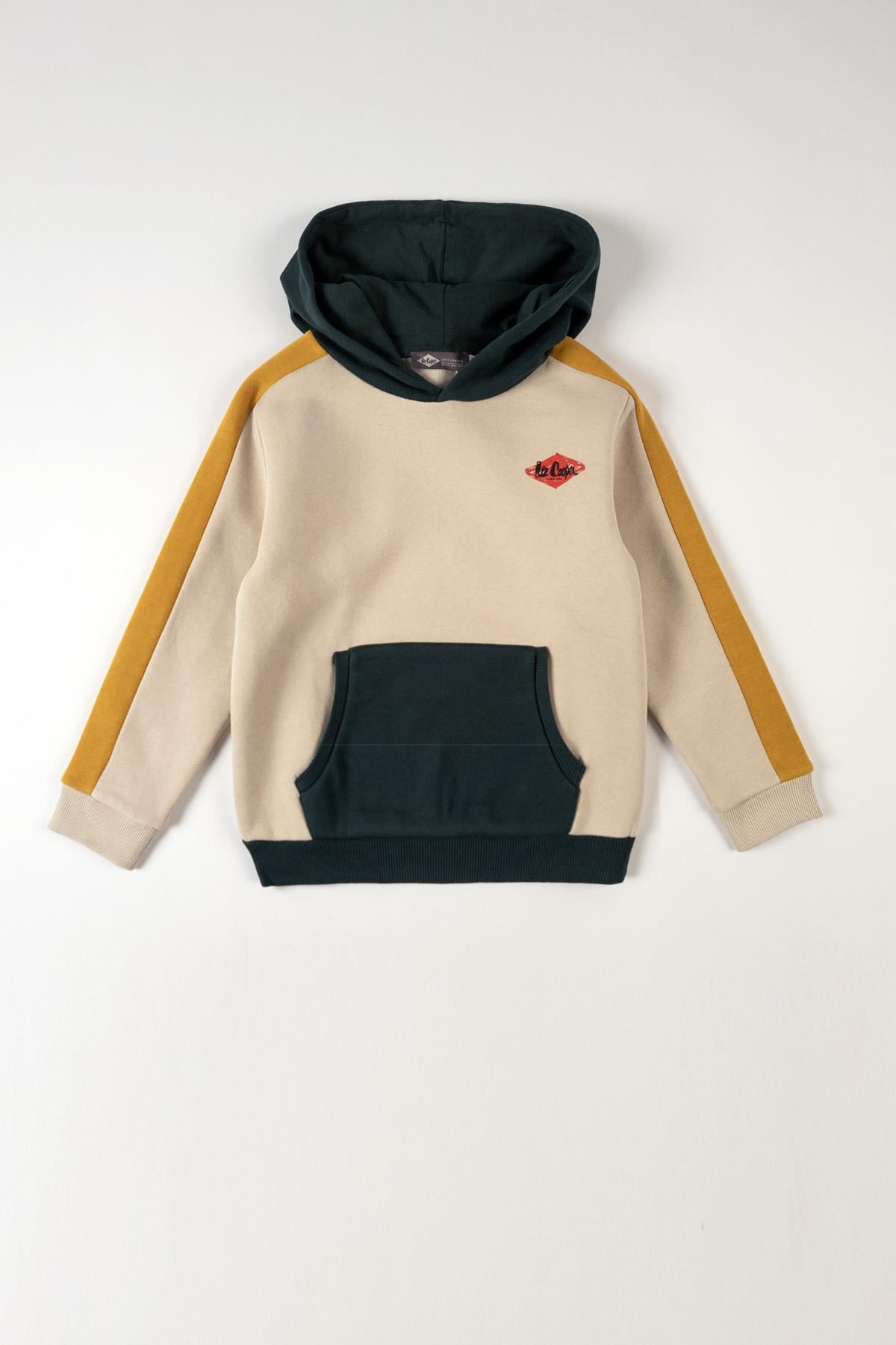 Mobo Erkek Çocuk Kapüşonlu Sweatshirt Ekru-Yeşil