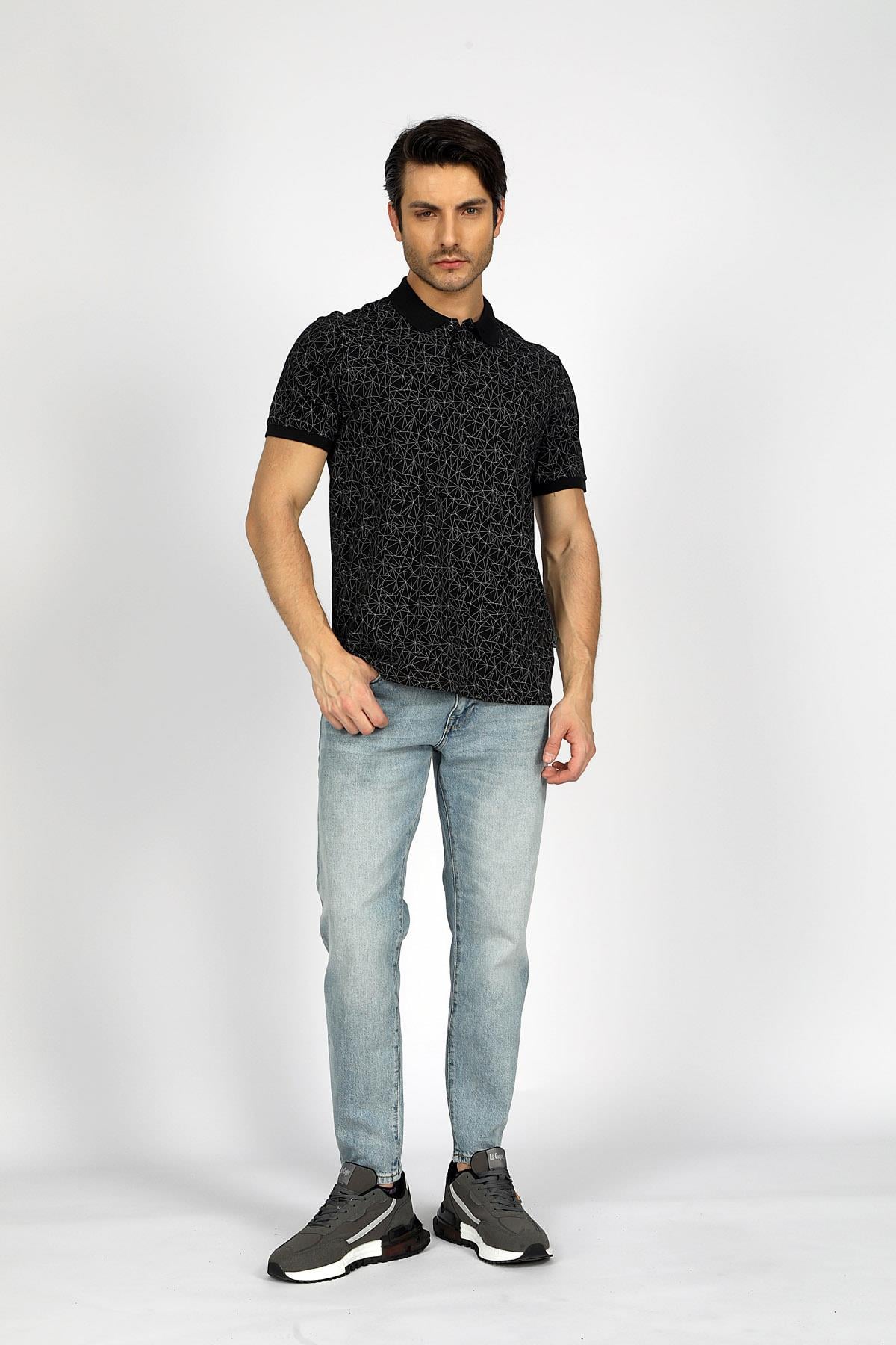 Multi Erkek Baskılı Pike Polo Yaka T-Shırt Siyah