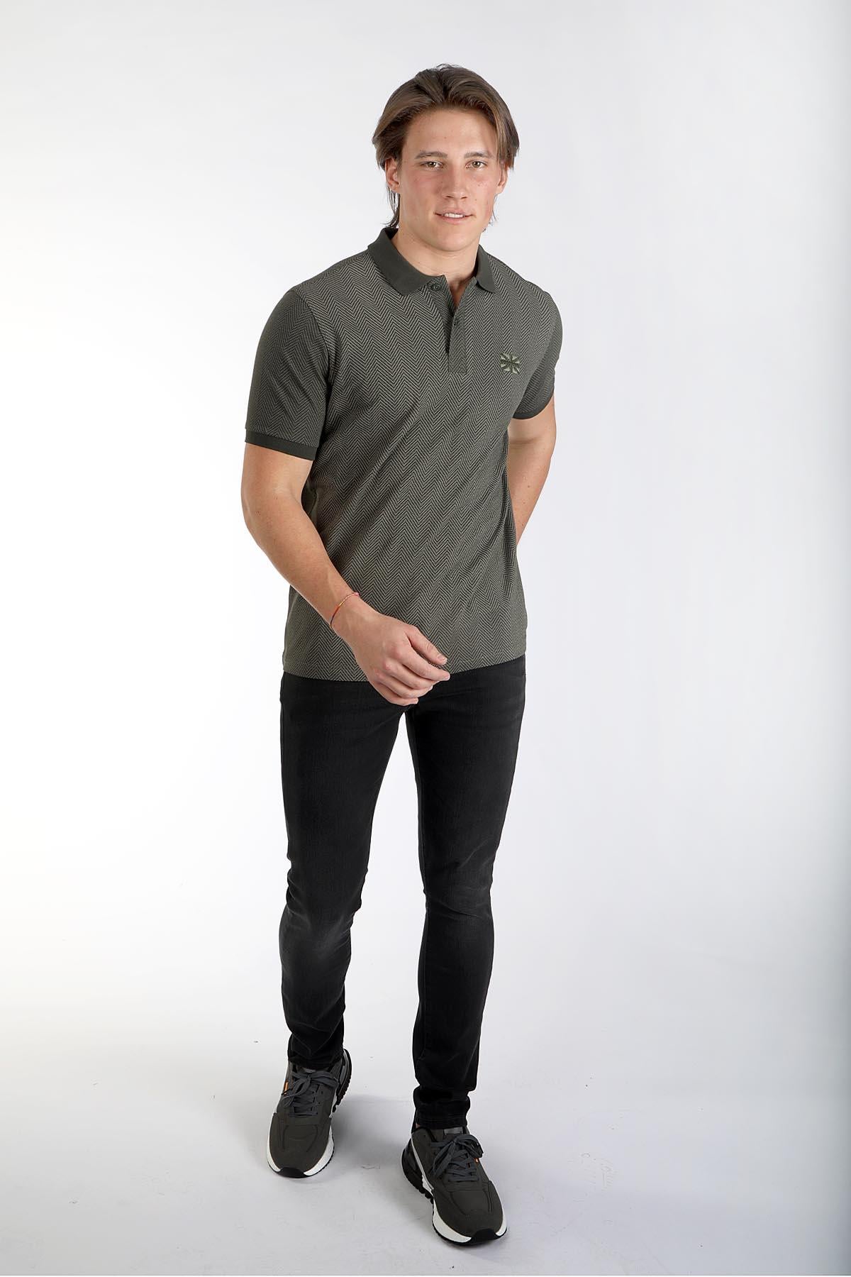 Navagoi Erkek Baskılı Pike Polo Yaka T-Shirt Haki