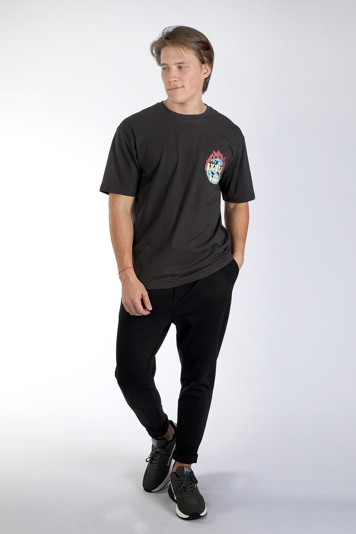New Leroy Erkek O Yaka T-Shirt Antrasit