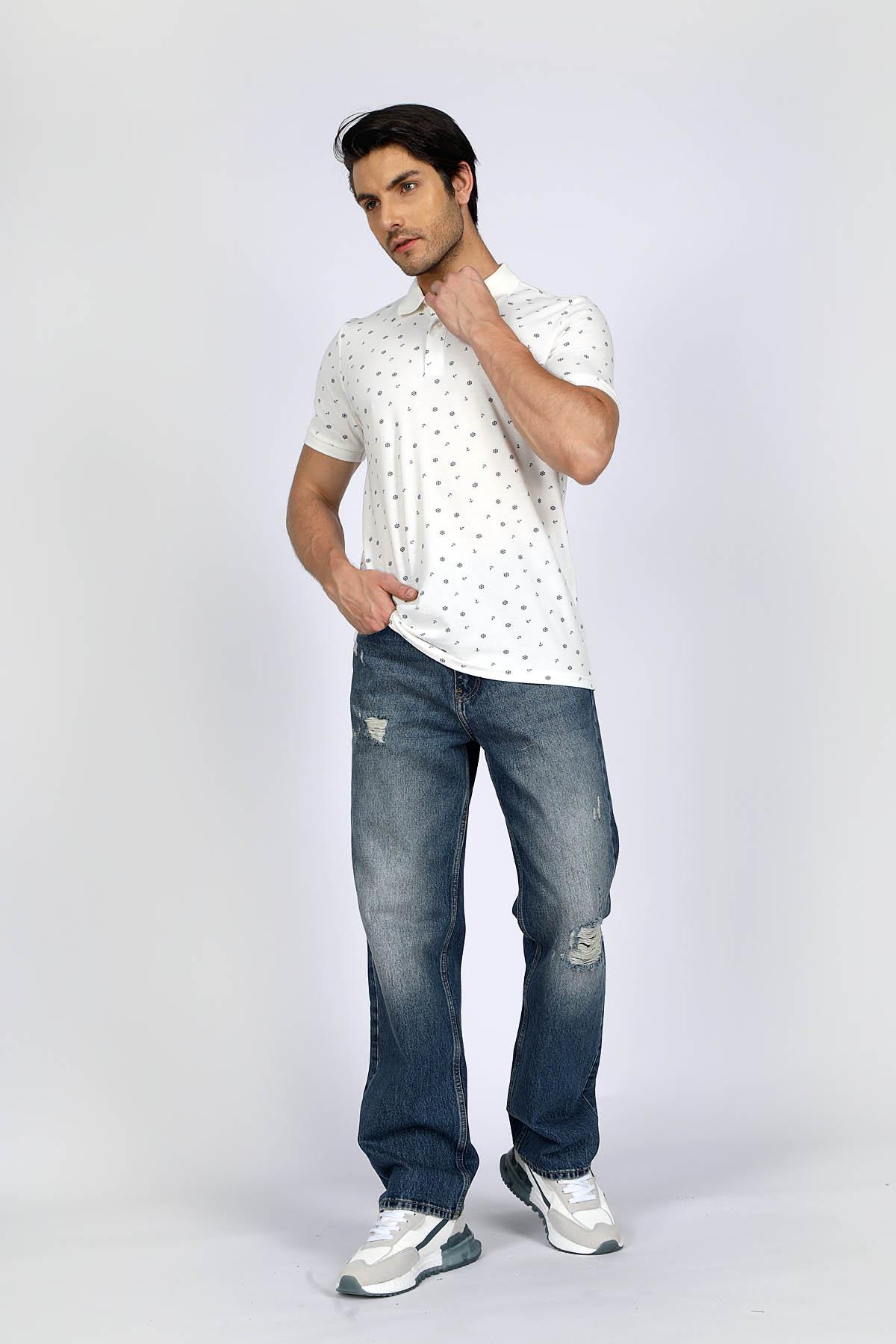 Newandy Erkek Polo Yaka T-Shırt Off Whıte