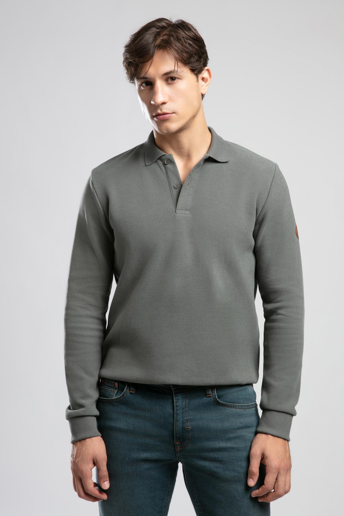 Newblend Erkek Polo Yaka Sweatshirt Olive