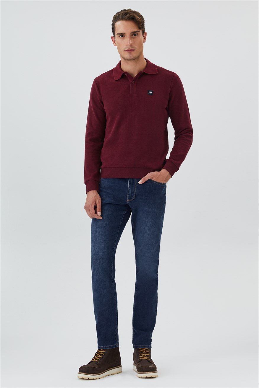 Newblend Erkek Polo Yaka Sweatshirt Bordo