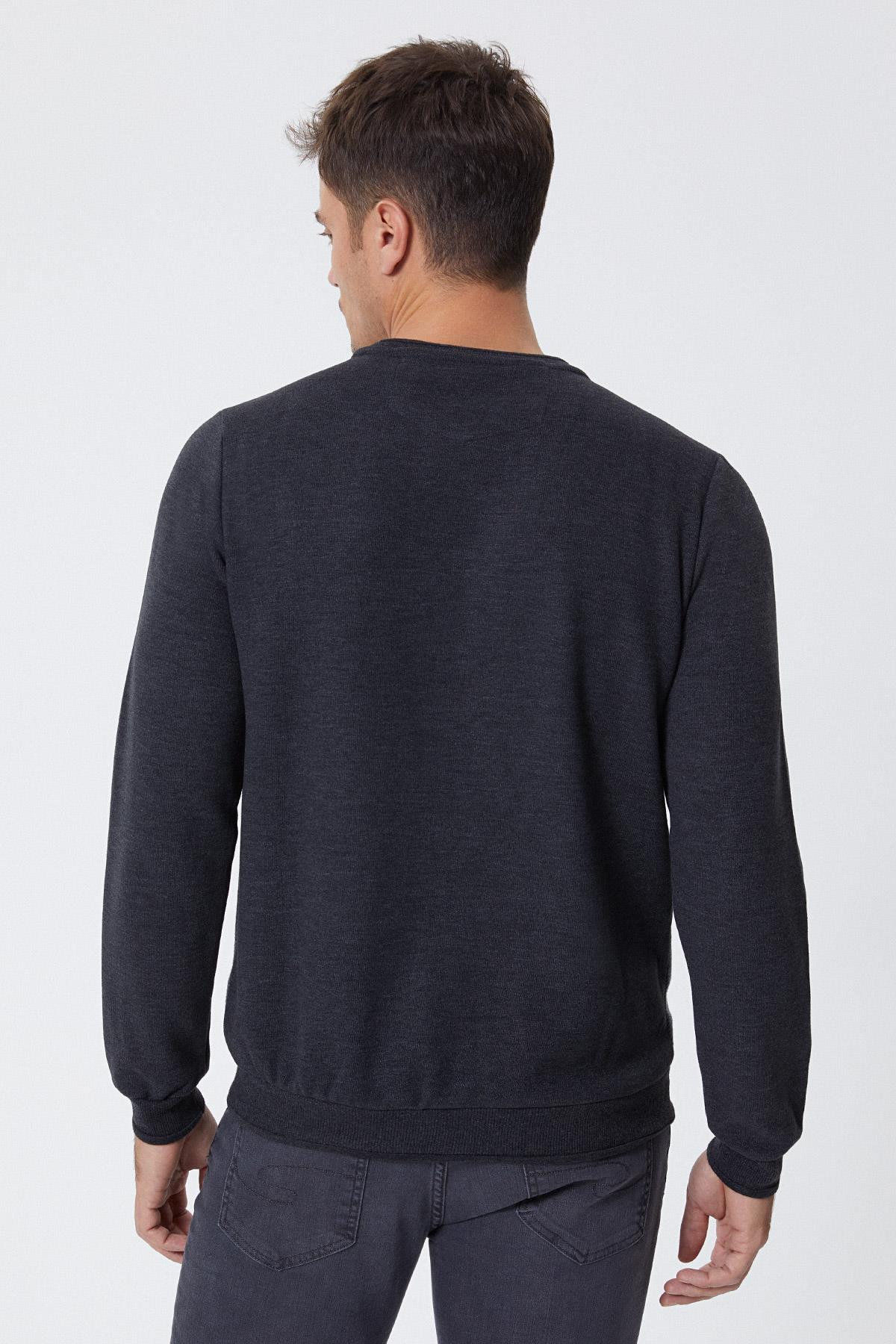 Newdiagonal Erkek O Yaka Sweatshirt Gri