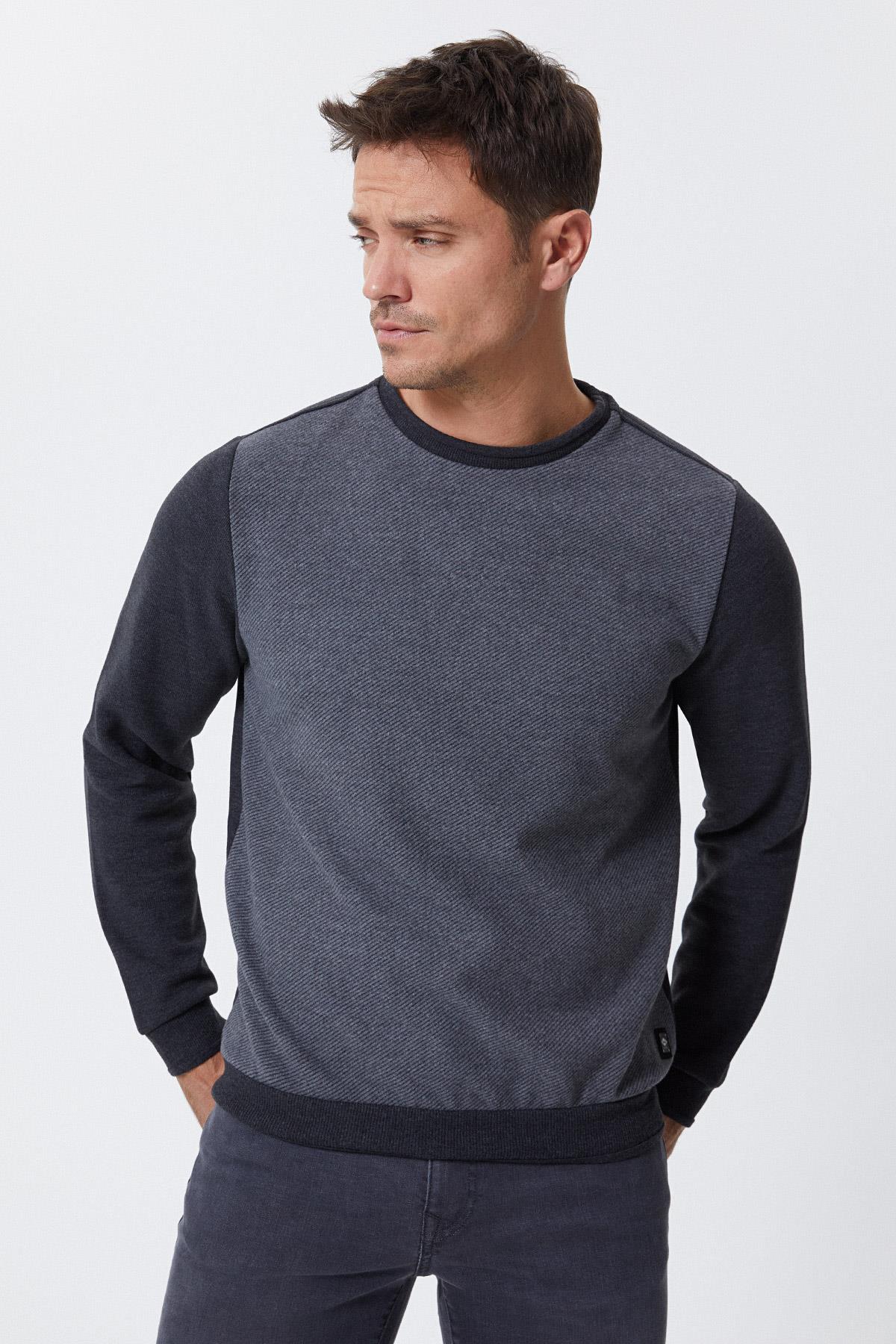 Newdiagonal Erkek O Yaka Sweatshirt Gri