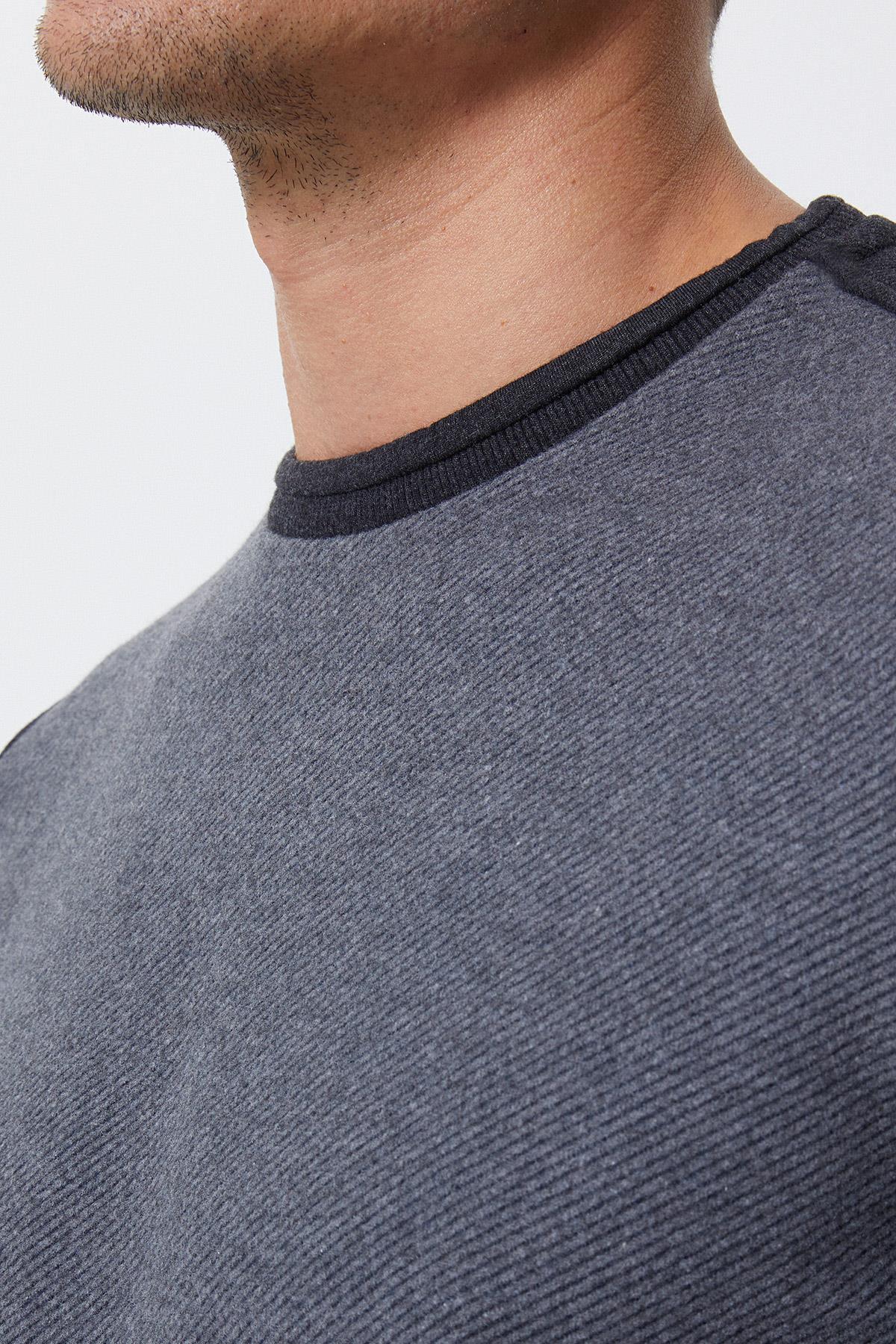 Newdiagonal Erkek O Yaka Sweatshirt Gri