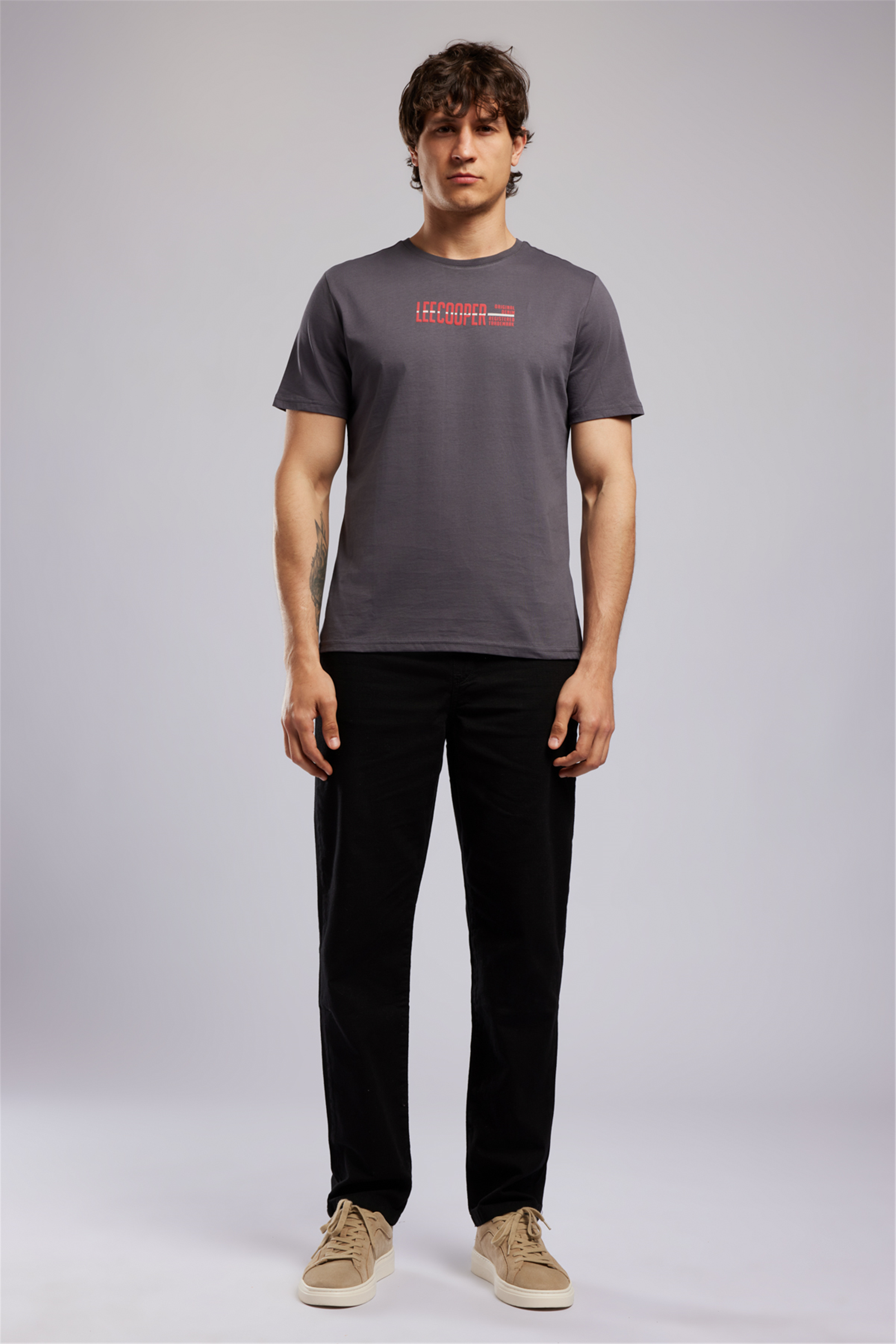 ORI Erkek Regular Fit %100 Pamuk Baskılı T-Shirt Gri