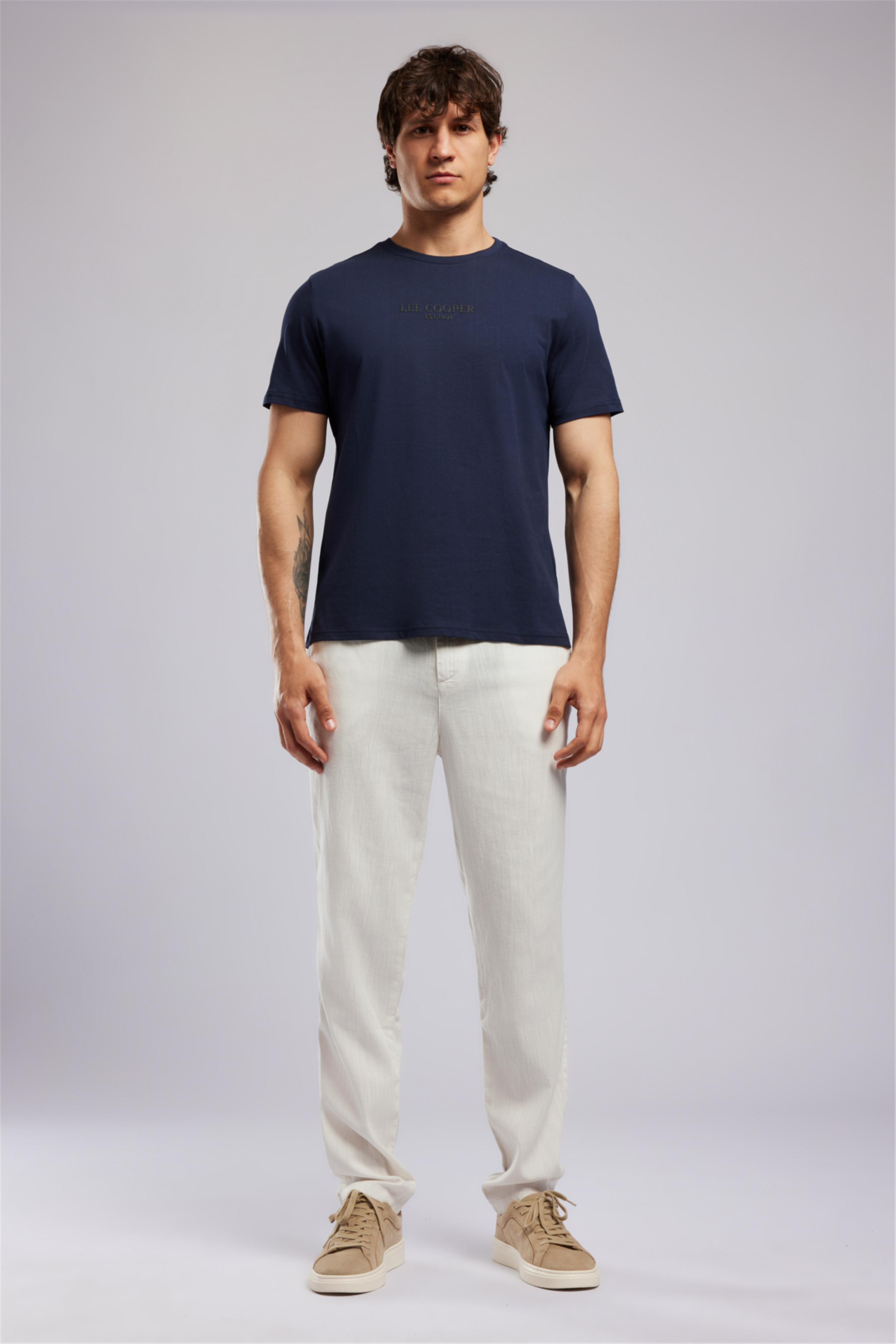 OSWALD Erkek Regular Fit %100 Pamuk Baskılı Bisiklet Yaka T-Shirt Mavi