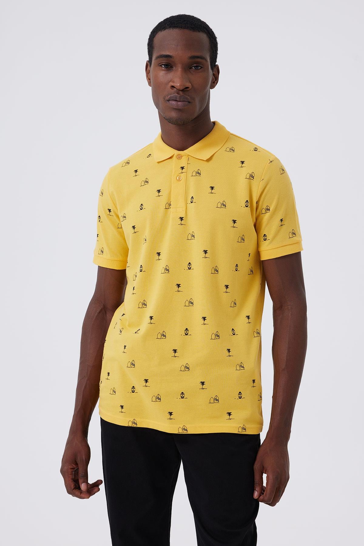 Palm Erkek %100 Pamuk Pike Polo Yaka T-Shirt Sarı