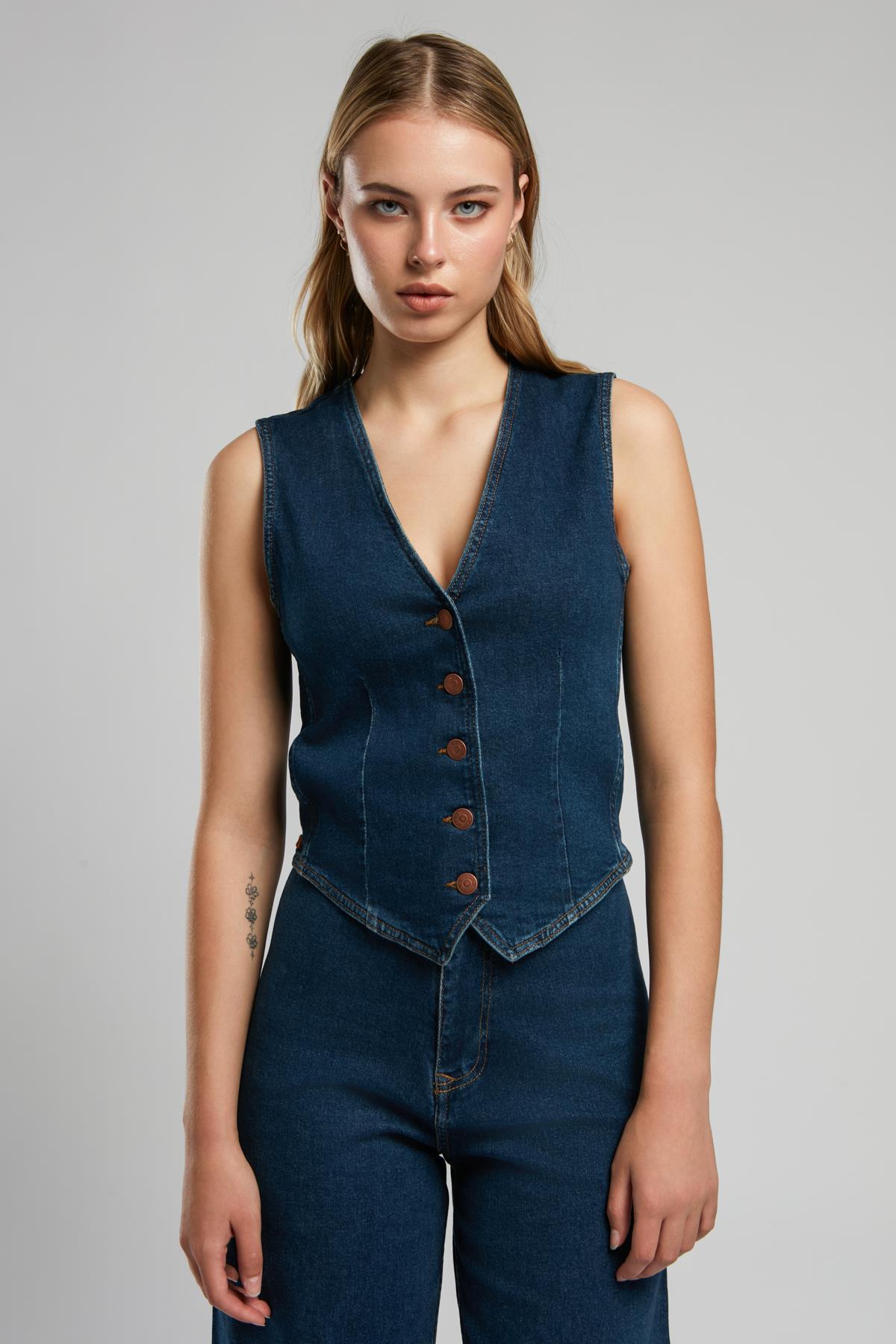 Peru Kadın Jean Yelek Denim
