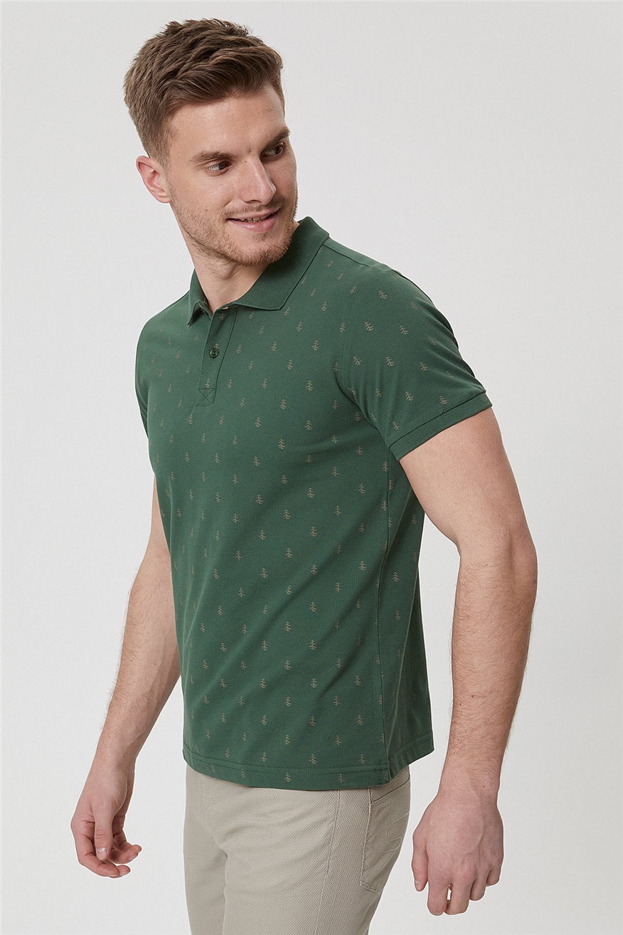 Pine Erkek %100 Pamuk Polo Yaka T-Shirt Koyu Yeşil