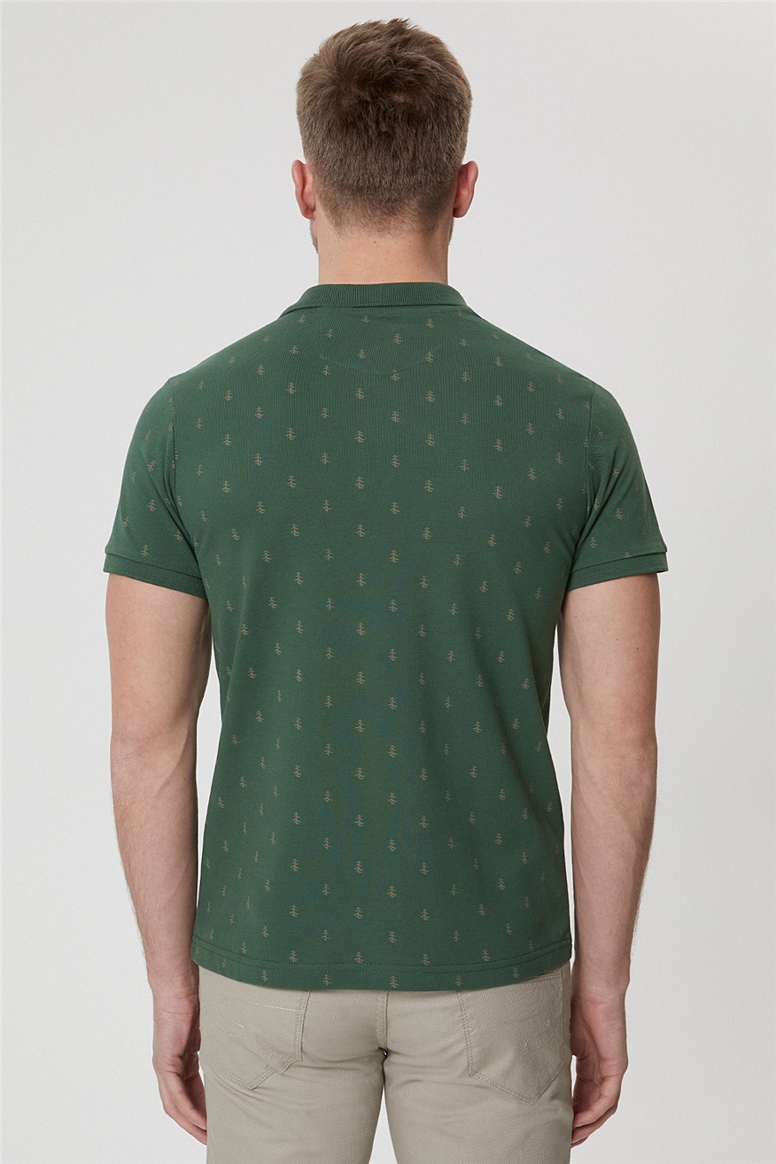 Pine Erkek %100 Pamuk Polo Yaka T-Shirt Koyu Yeşil