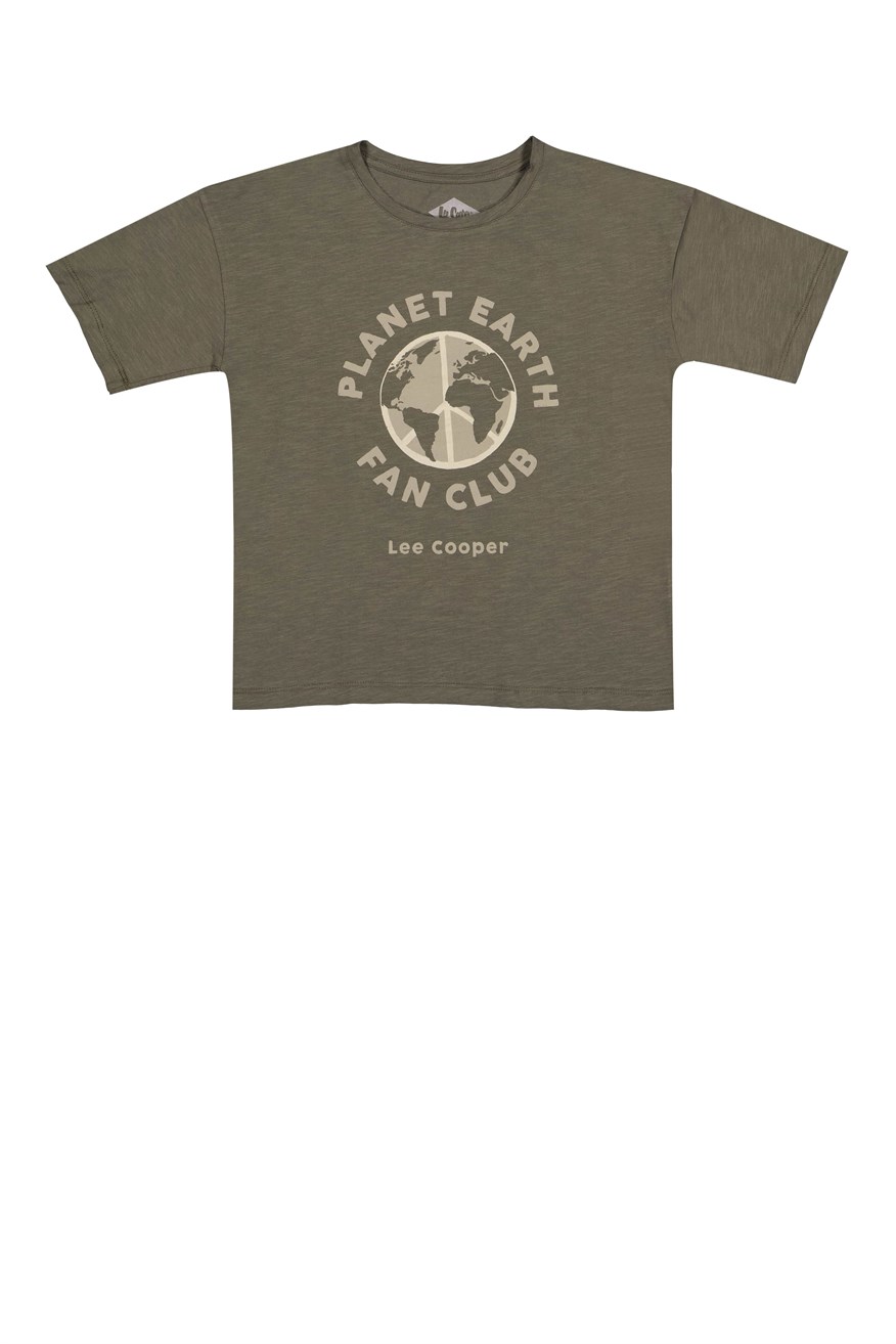 Lee Cooper Planet Erkek Çocuk Bisiklet Yaka T-Shirt Haki. 1