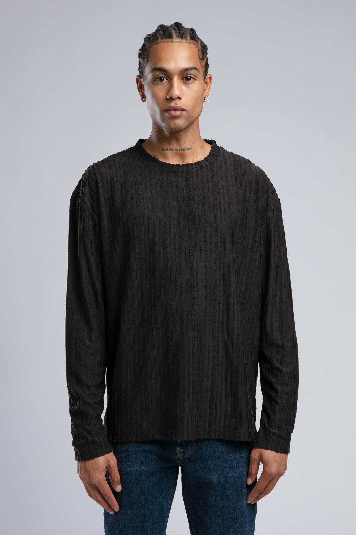 Porl Erkek O Yaka Uzun Kol T-Shirt Siyah