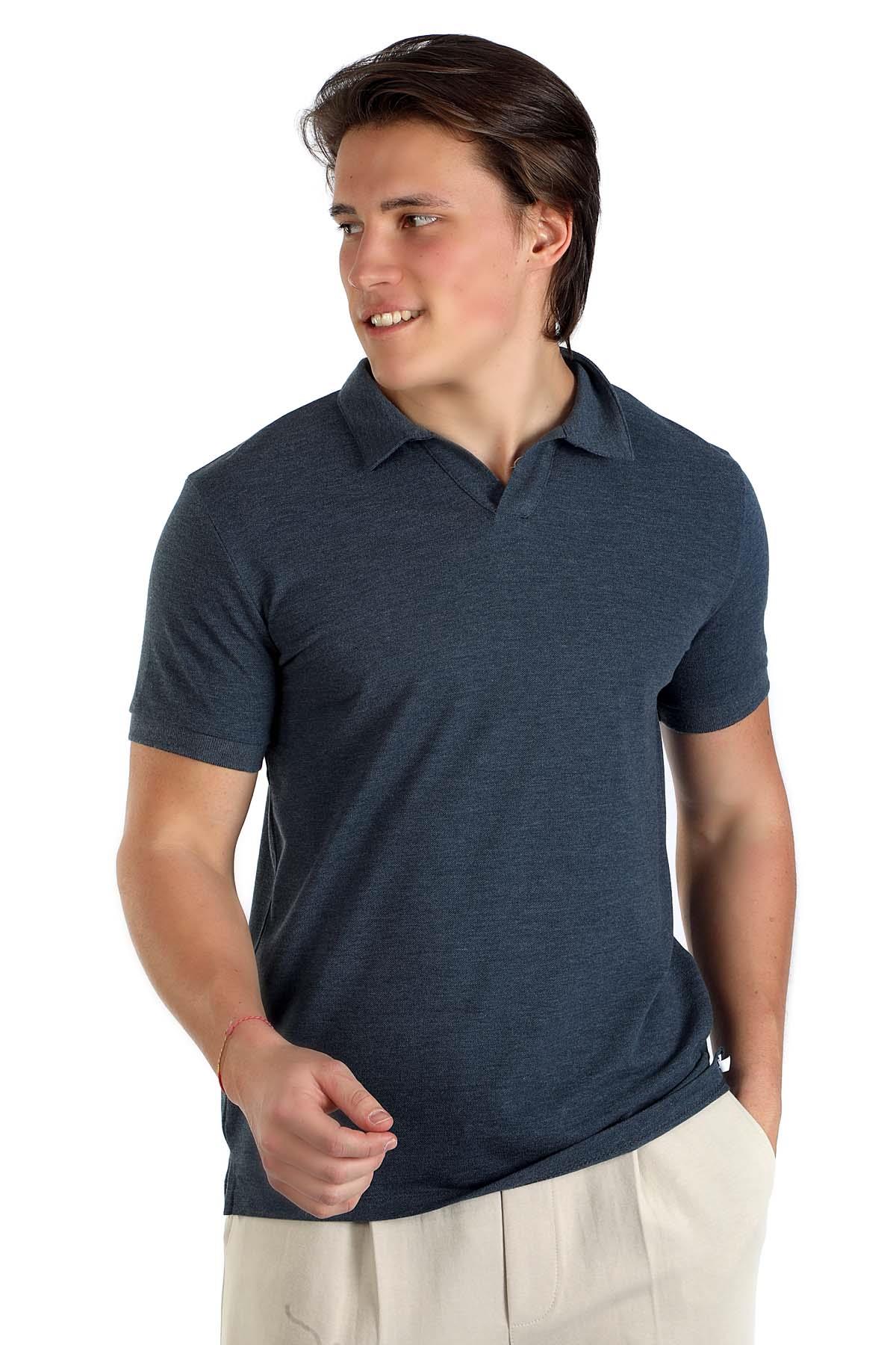 Poxla Erkek Pike Polo Yaka T-Shirt İndigo