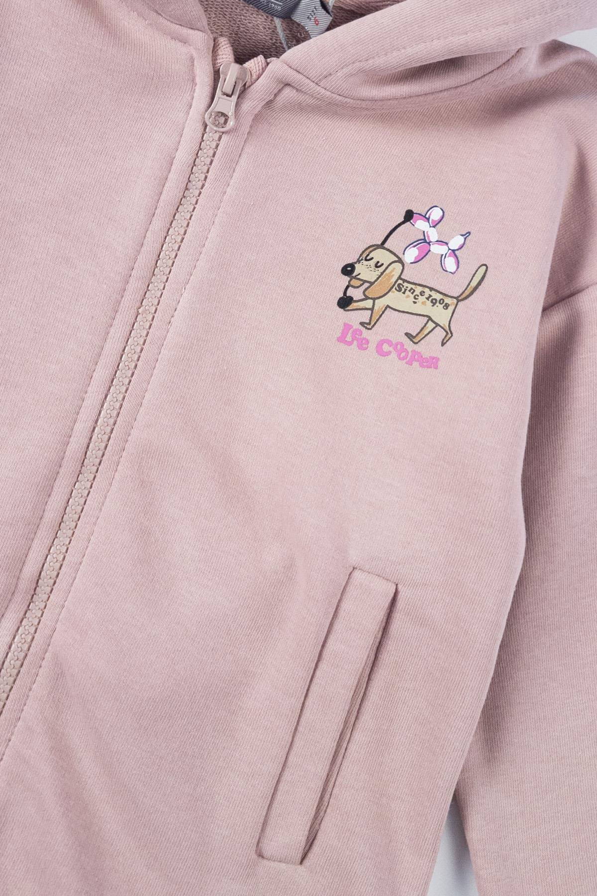 Puppy Kız Çocuk Kapüşonlu Fermuarlı Sweatshirt Pudra