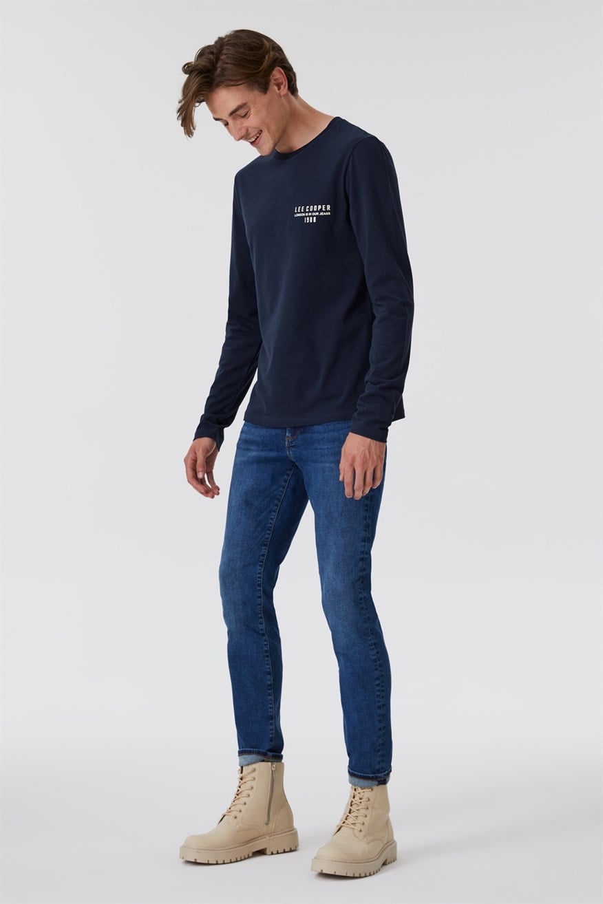 Renzo Erkek O Yaka Uzun Kol T-Shirt Lacivert
