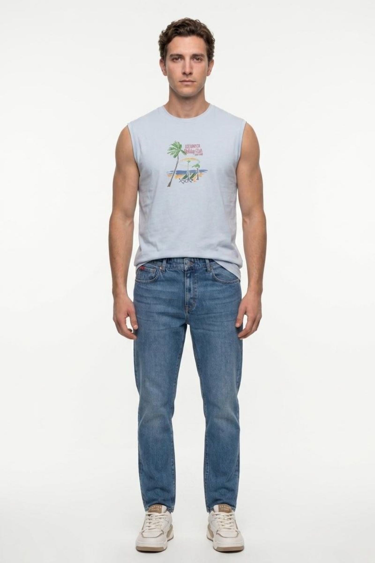 RICKY Erkek High Rise Straight Fit Jean Pantolon Mavi