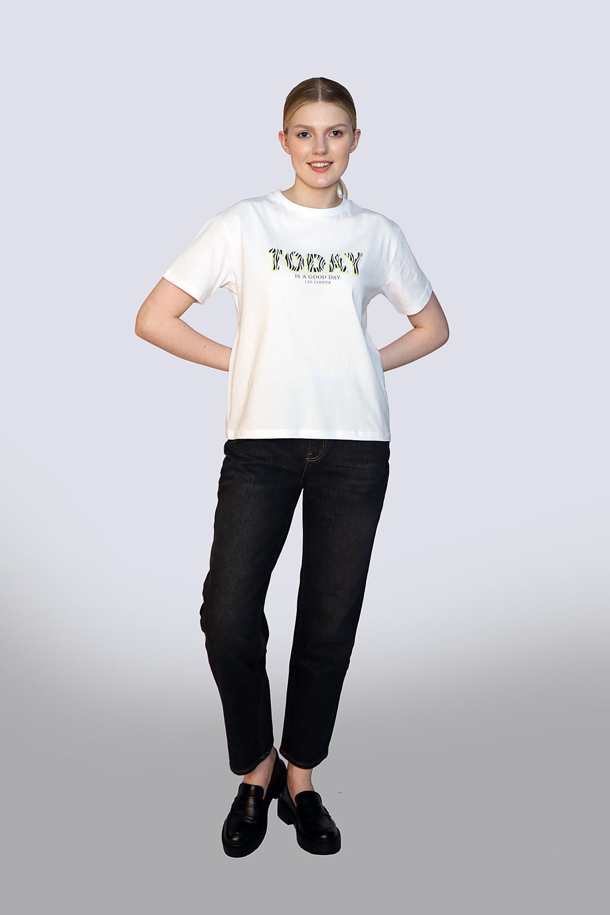 Sany Kadın %100 Pamuk O Yaka T-Shirt Beyaz