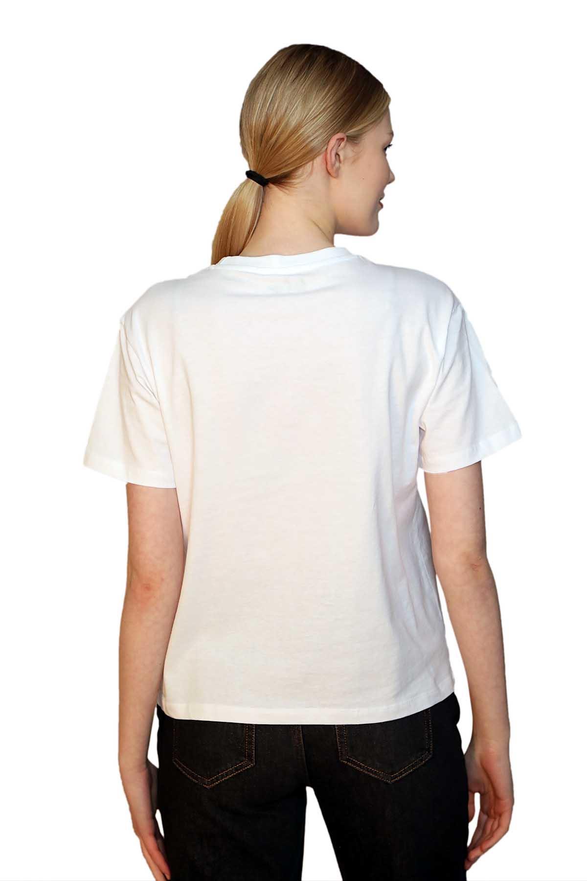 Sany Kadın %100 Pamuk O Yaka T-Shirt Beyaz