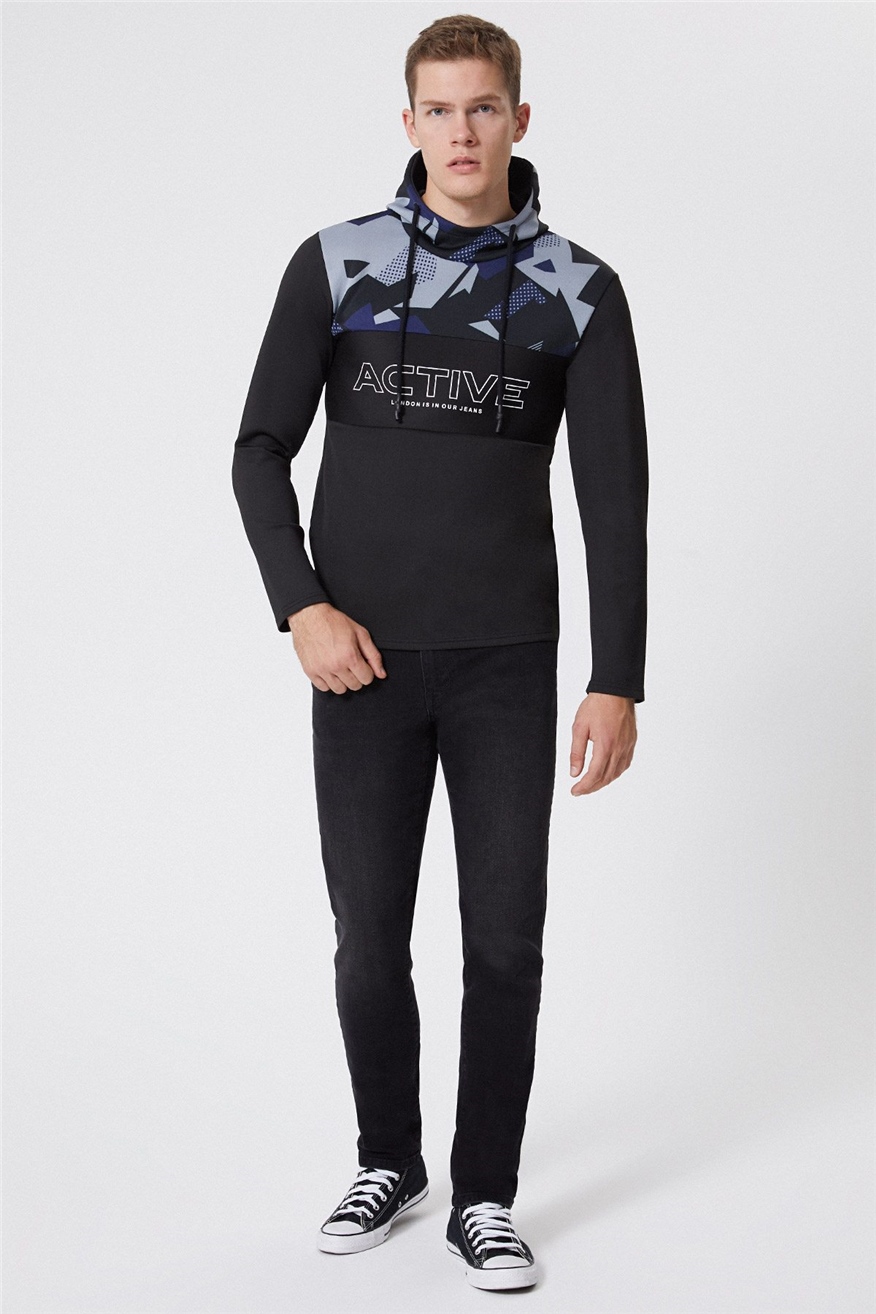 Skyler Erkek Kapüşonlu Sweatshirt Siyah