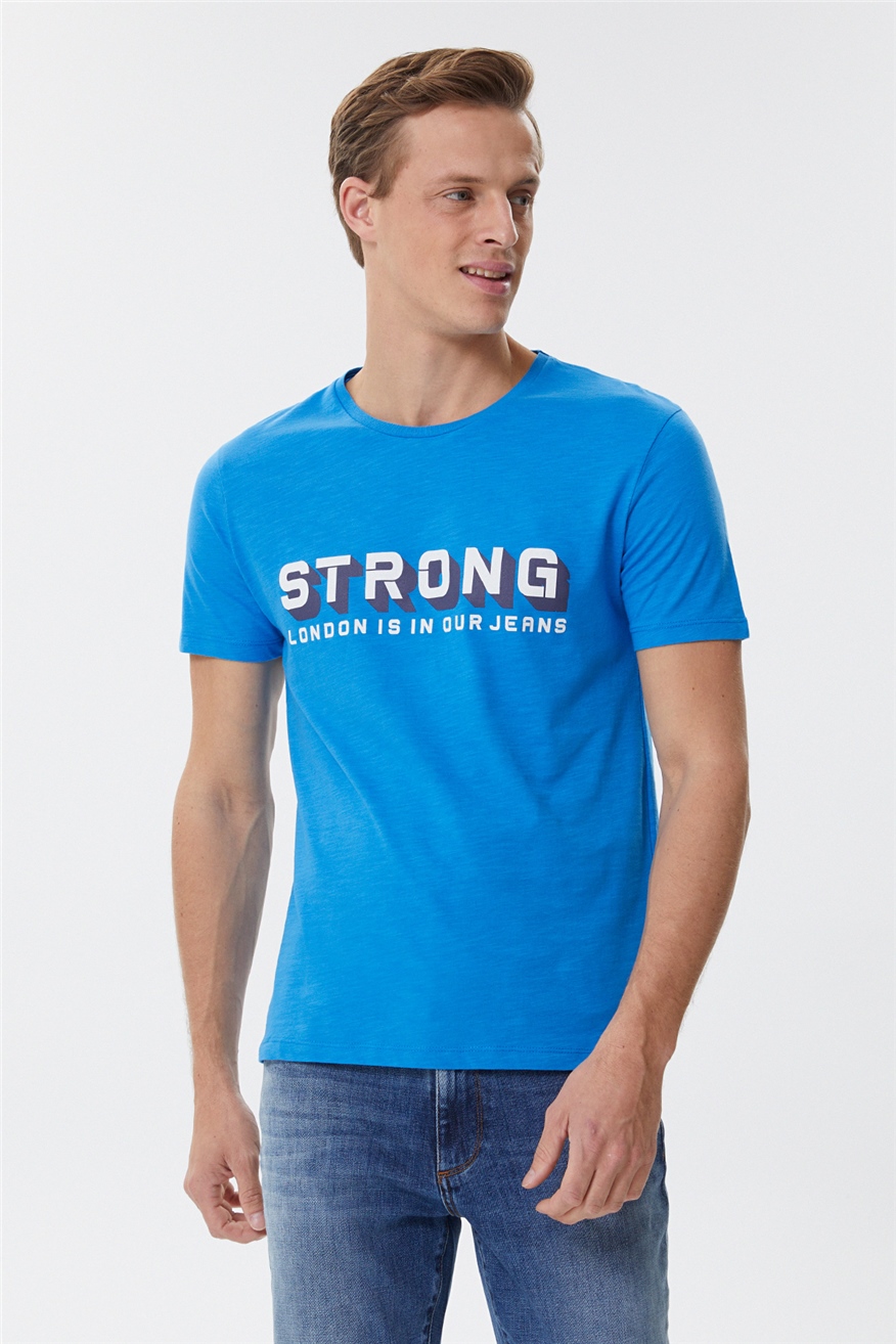 Storing Erkek %100 Pamuk Bisiklet Yaka T-Shirt Mavi