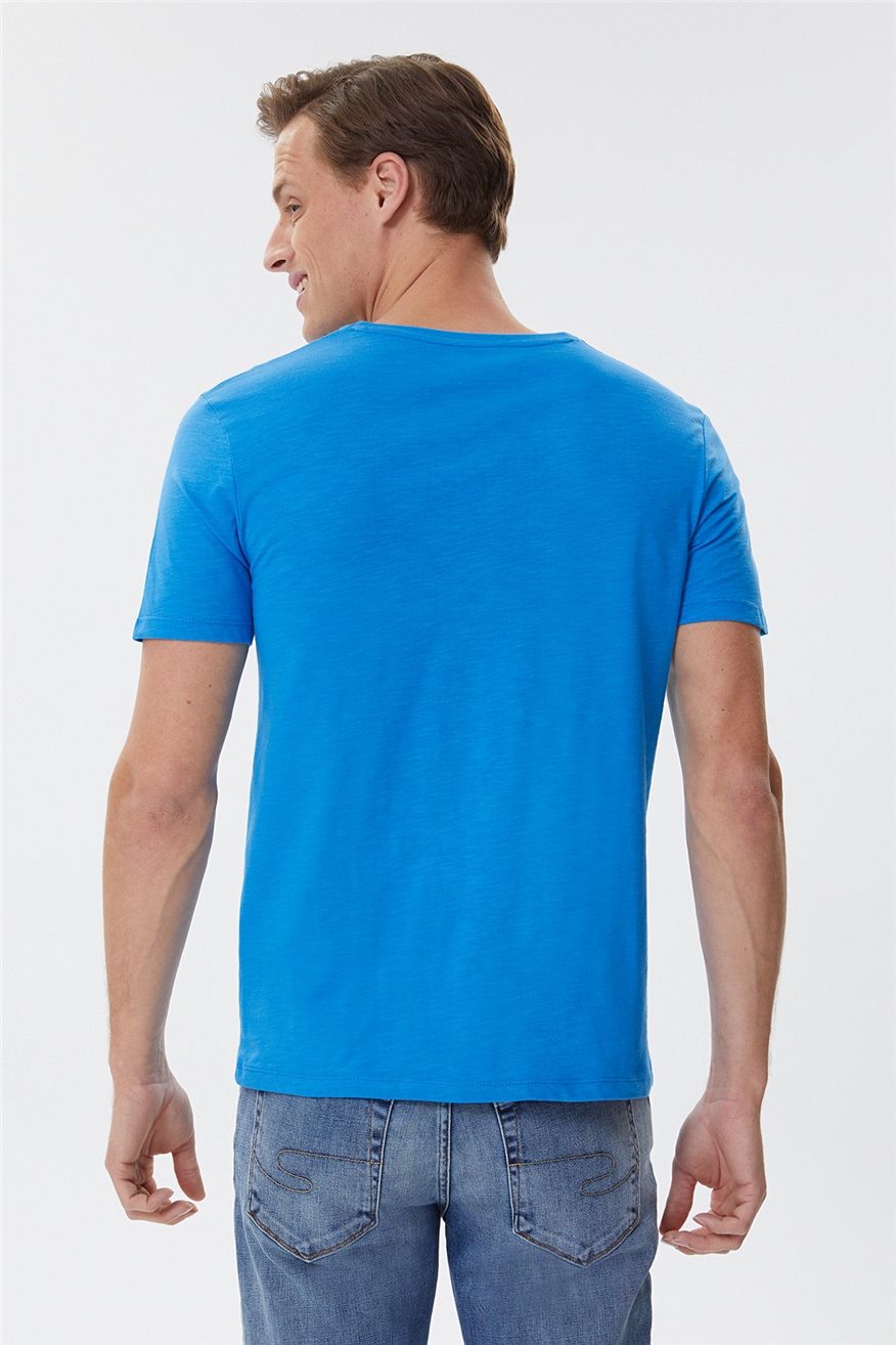 Storing Erkek %100 Pamuk Bisiklet Yaka T-Shirt Mavi