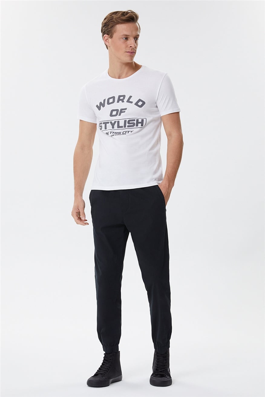 Stylish Erkek O Yaka T-Shirt Beyaz