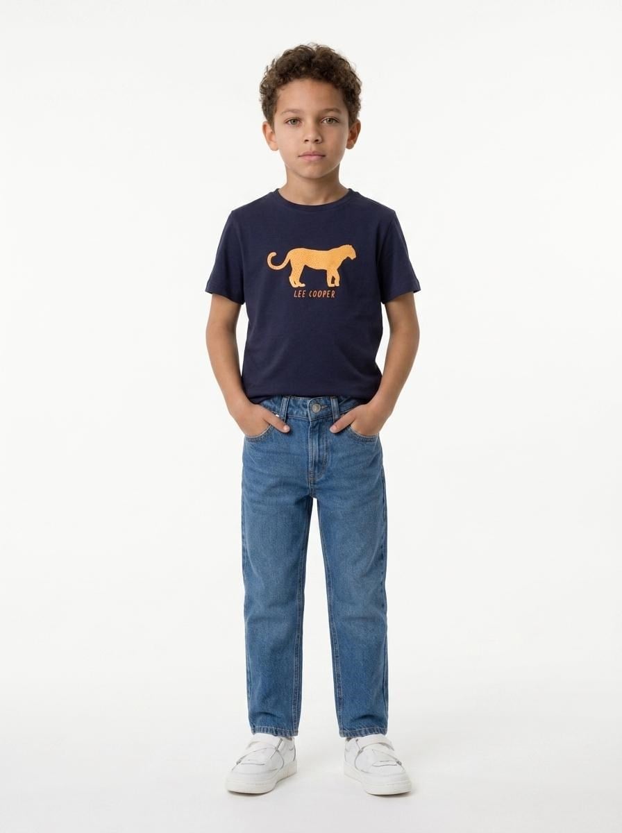 TIGER Erkek Çocuk Baskılı Bisiklet Yaka T-Shirt Mavi